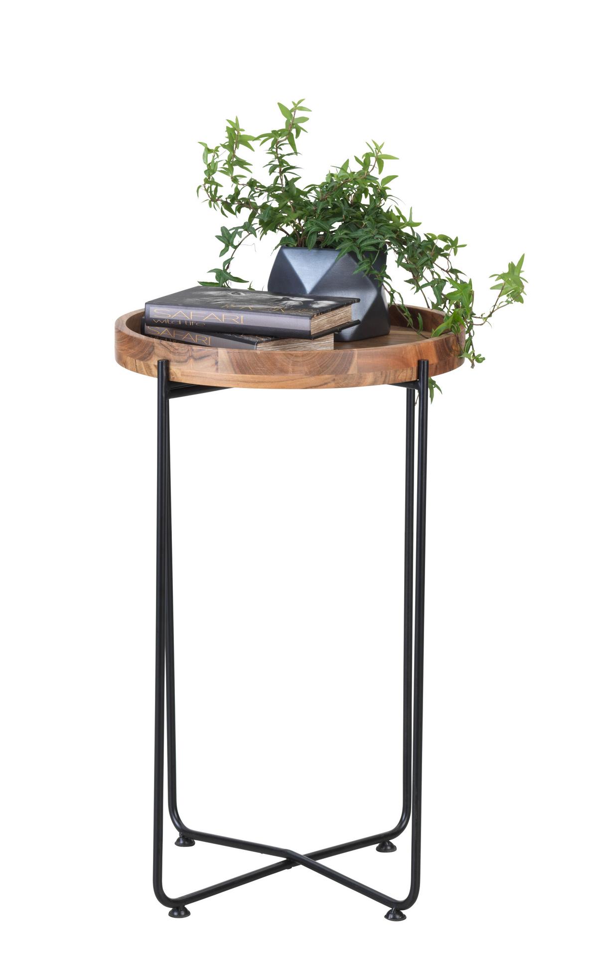 STOLIK BOCZNY TANU - kolor akacjowy/czarny, Trend, metal/drewno (43/43/66cm) - Landscape