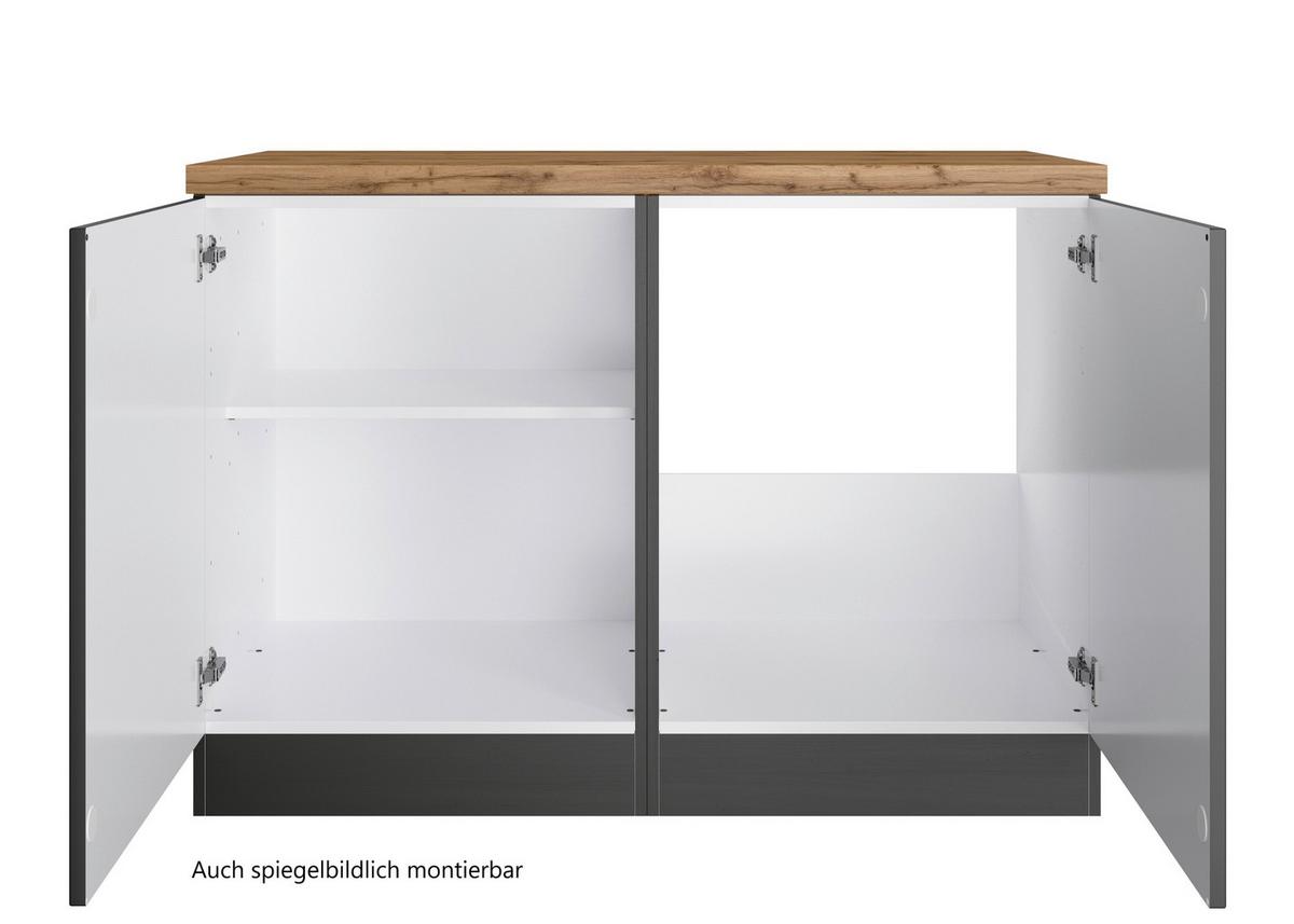 Spülenunterschrank Meran ca. 120x86x60 Grau/Eiche - Eiche Wotan/Schwarz, LIFESTYLE, Holzwerkstoff/Metall (120/86/60cm) - Held