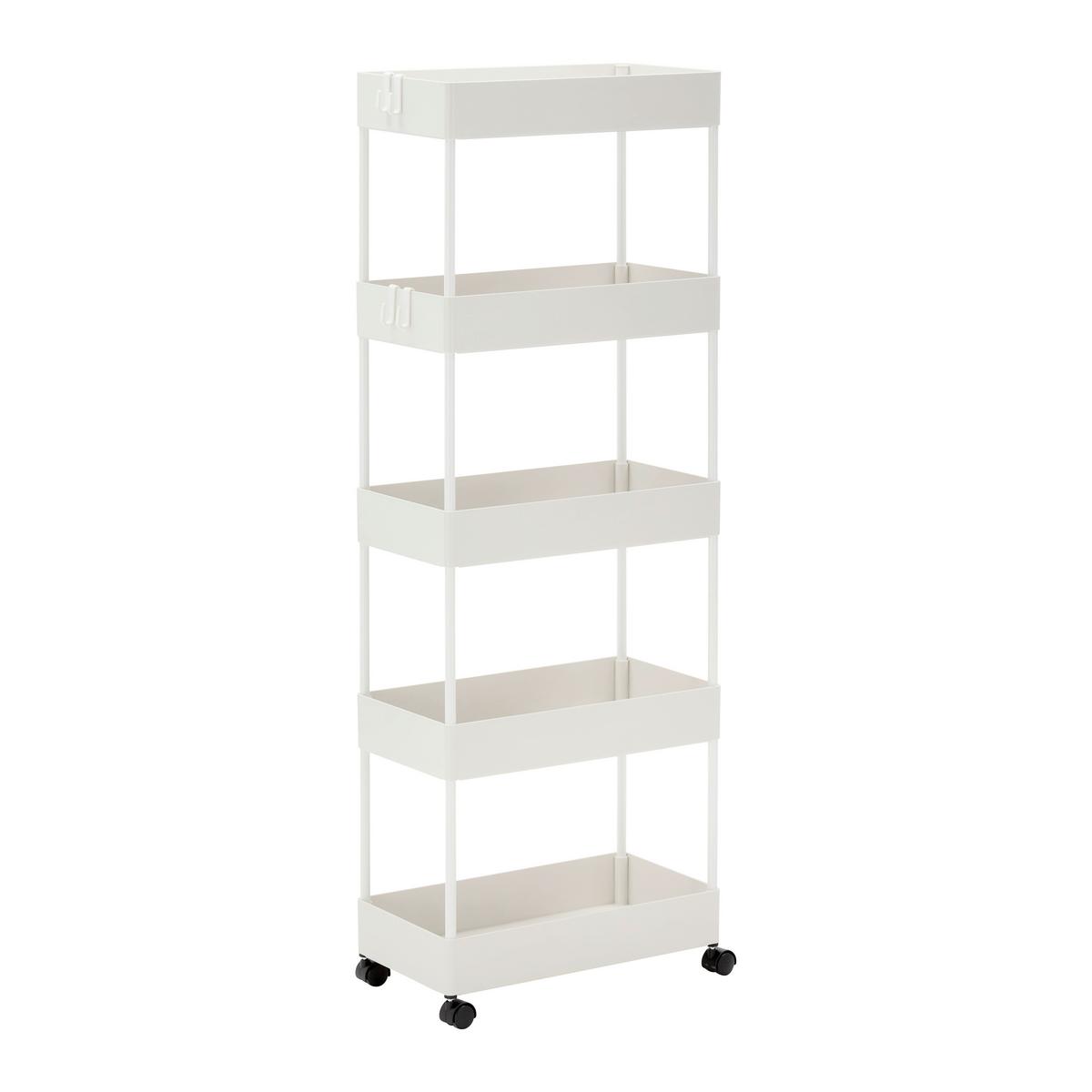 Kopalniški Regal Sandro, S Kolesci, Bela - bela, Moderno, kovina/umetna masa (40/116/22cm) - Bessagi Home