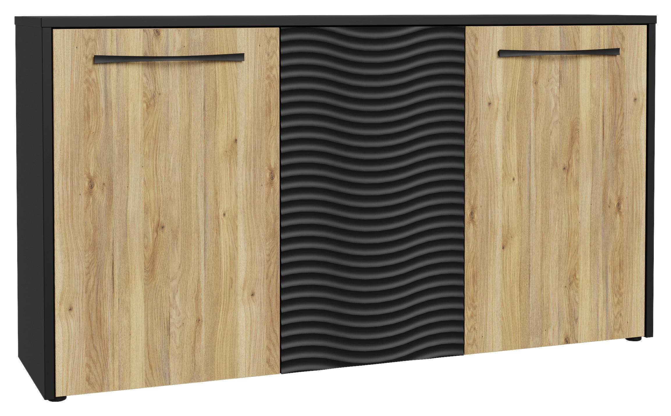 Komoda Karlshamn - boje hrasta/crna, Moderno, drvni materijal/metal (164,2/88,8/42cm) - Premium Living