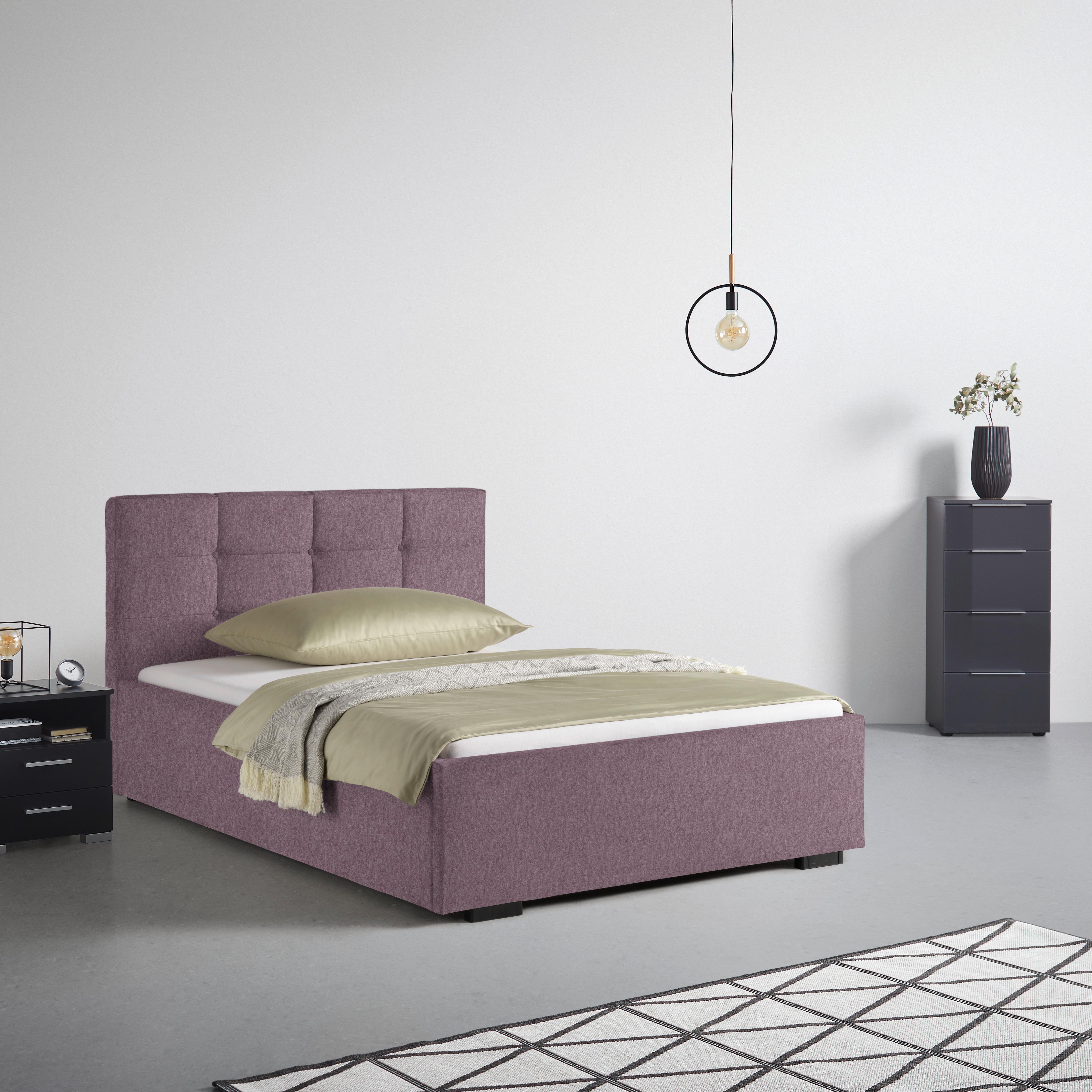 Polsterbett Nelo Flieder ca. 140x200cm - Flieder/Schwarz, KONVENTIONELL, Kunststoff/Textil (140/200cm) - Mömax