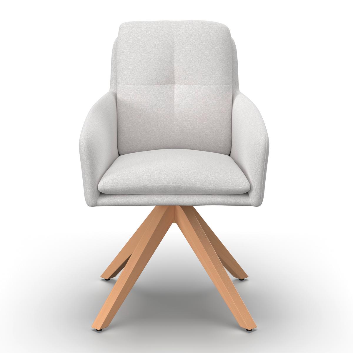 Armlehnstuhl Finja Weiß Webstoff Drehbar Gepolstert - Buchefarben/Weiß, MODERN, Holz/Textil (59/97/63cm) - Bessagi Home