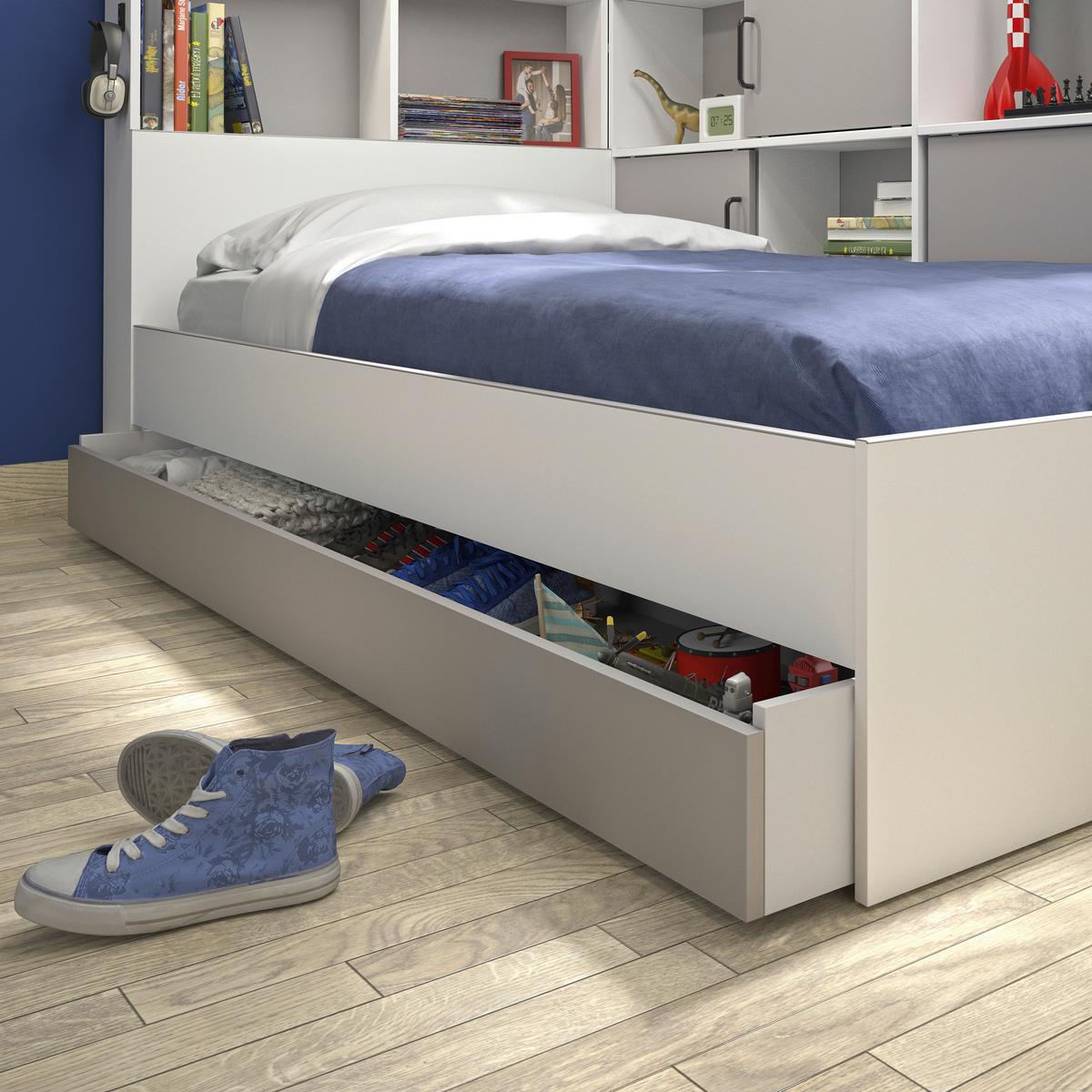 Postelja S Predaalom Erwan, Bela, Siva, 90x200cm - siva/bela, Moderno, leseni material (90/200cm) - MID.YOU