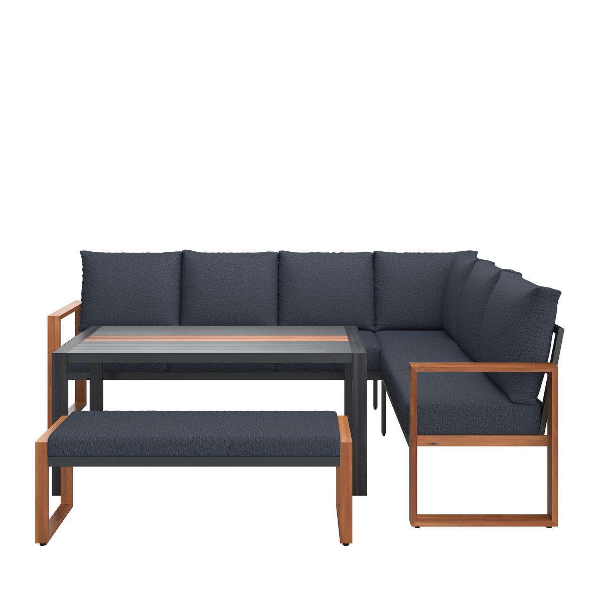 Loungegarniturset Duisburg in Anthrazit/Teakfarben - Anthrazit/Teakfarben, Modern, Textil/Metall (265/73/202cm) - Mömax