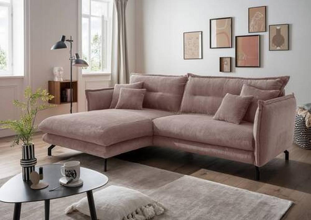 Wohnlandschaft Lava Rosa Cord - Schwarz/Rosa, MODERN, Textil/Metall (180/255cm) - Livetastic