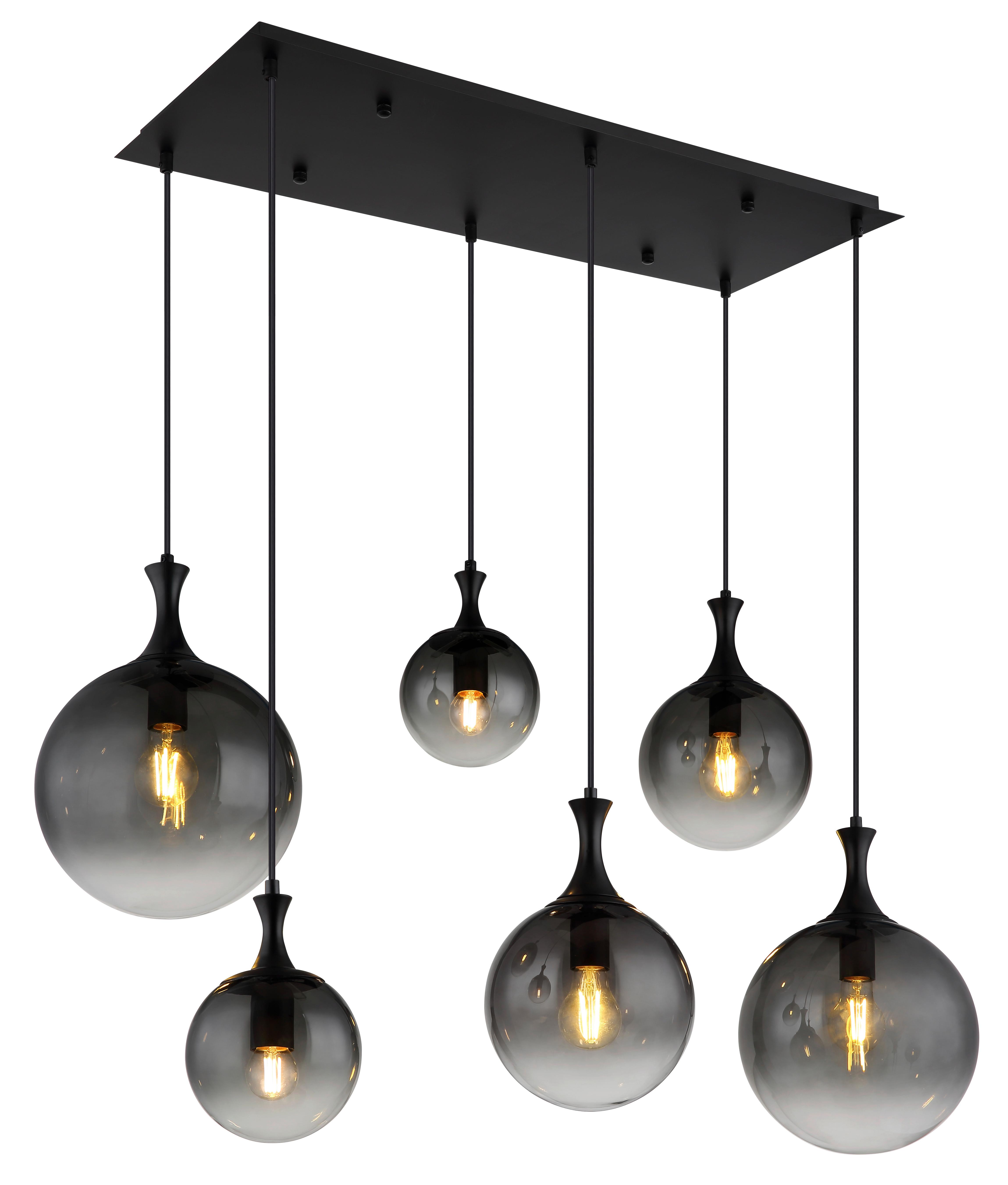 HÄNGELEUCHTE 15885-6H - Schwarz, Design, Glas/Kunststoff (97/48/141cm) - Globo