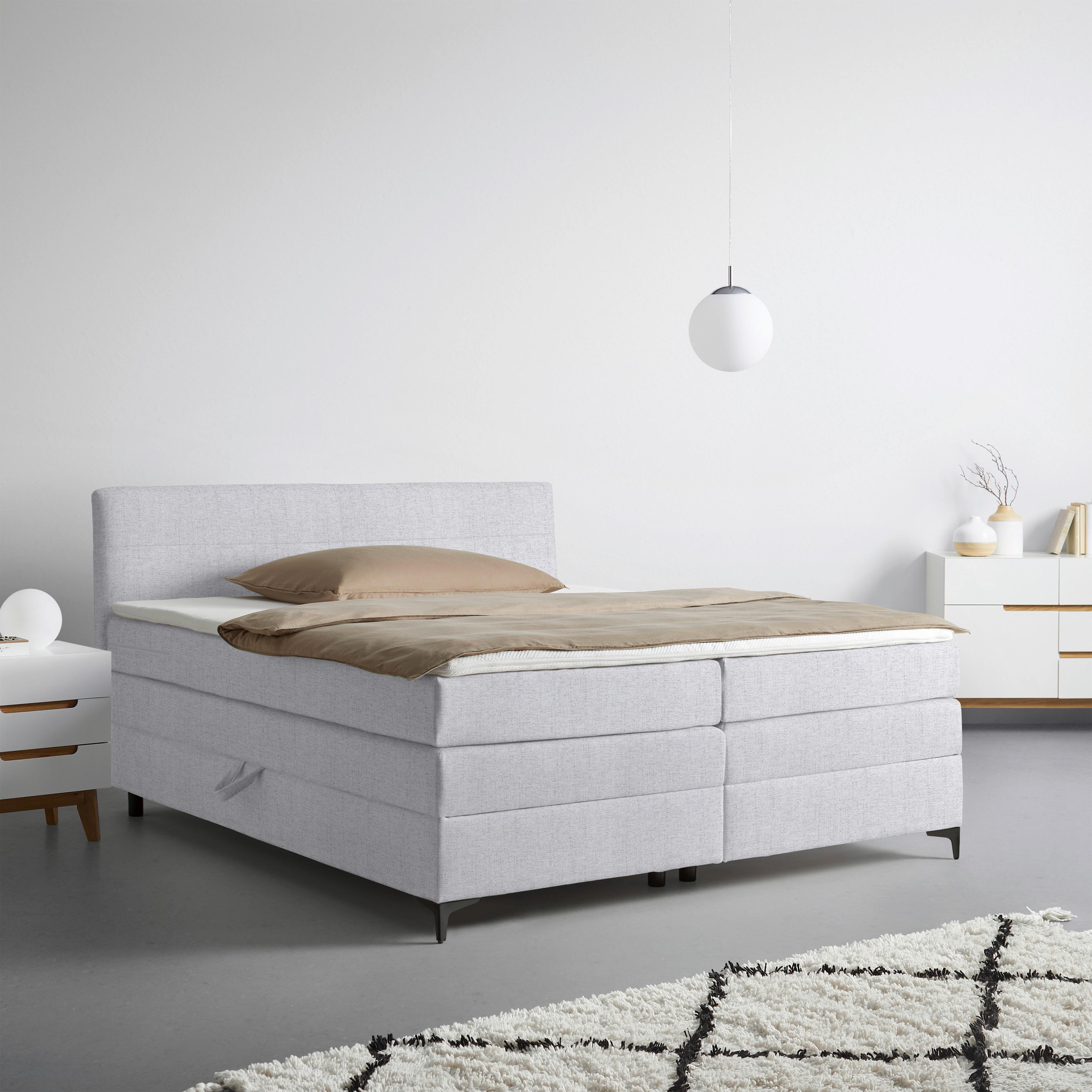 Boxspringbett Bari in Hellgrau ca. 160x200cm - Hellgrau/Schwarz, KONVENTIONELL, Textil/Metall (160/200cm) - Mömax