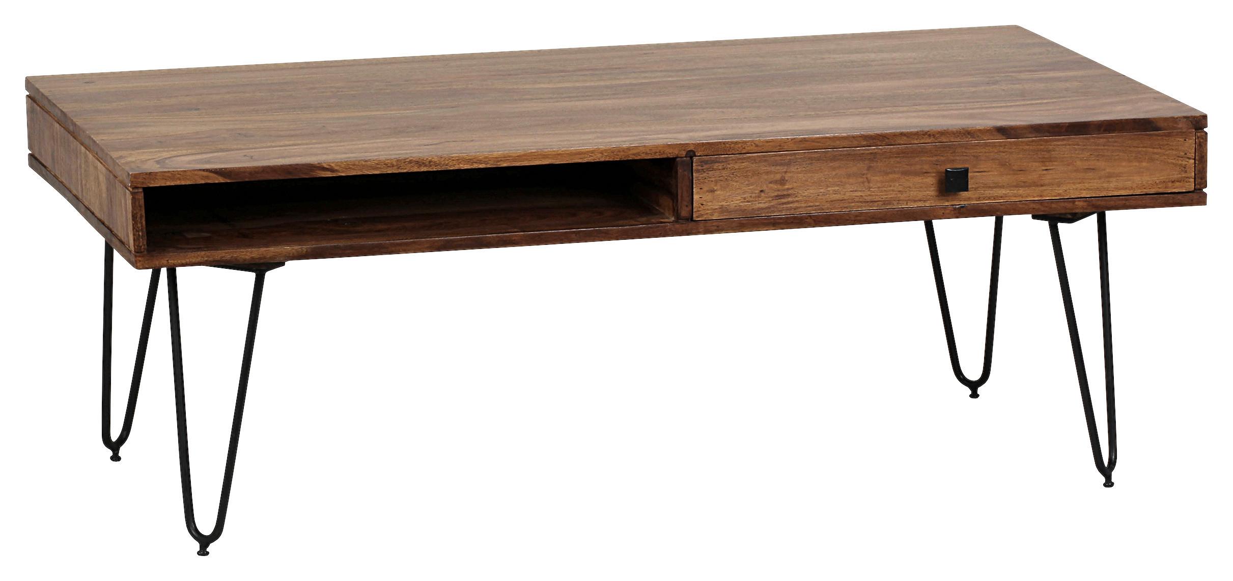 Couchtisch Bagli Sheesham massiv - Sheeshamfarben/Schwarz, Design, Holz/Metall (117/60/40cm) - MID.YOU