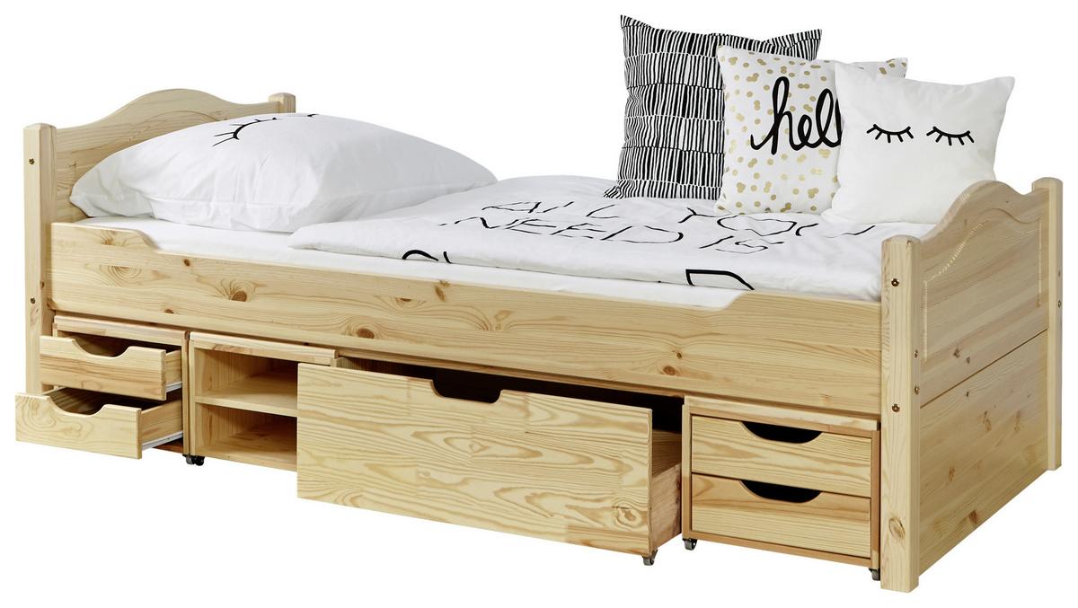 Postelja S Predalom Leni, Bor, Masivno - barve bora, Natur, les (90/200cm) - MID.YOU