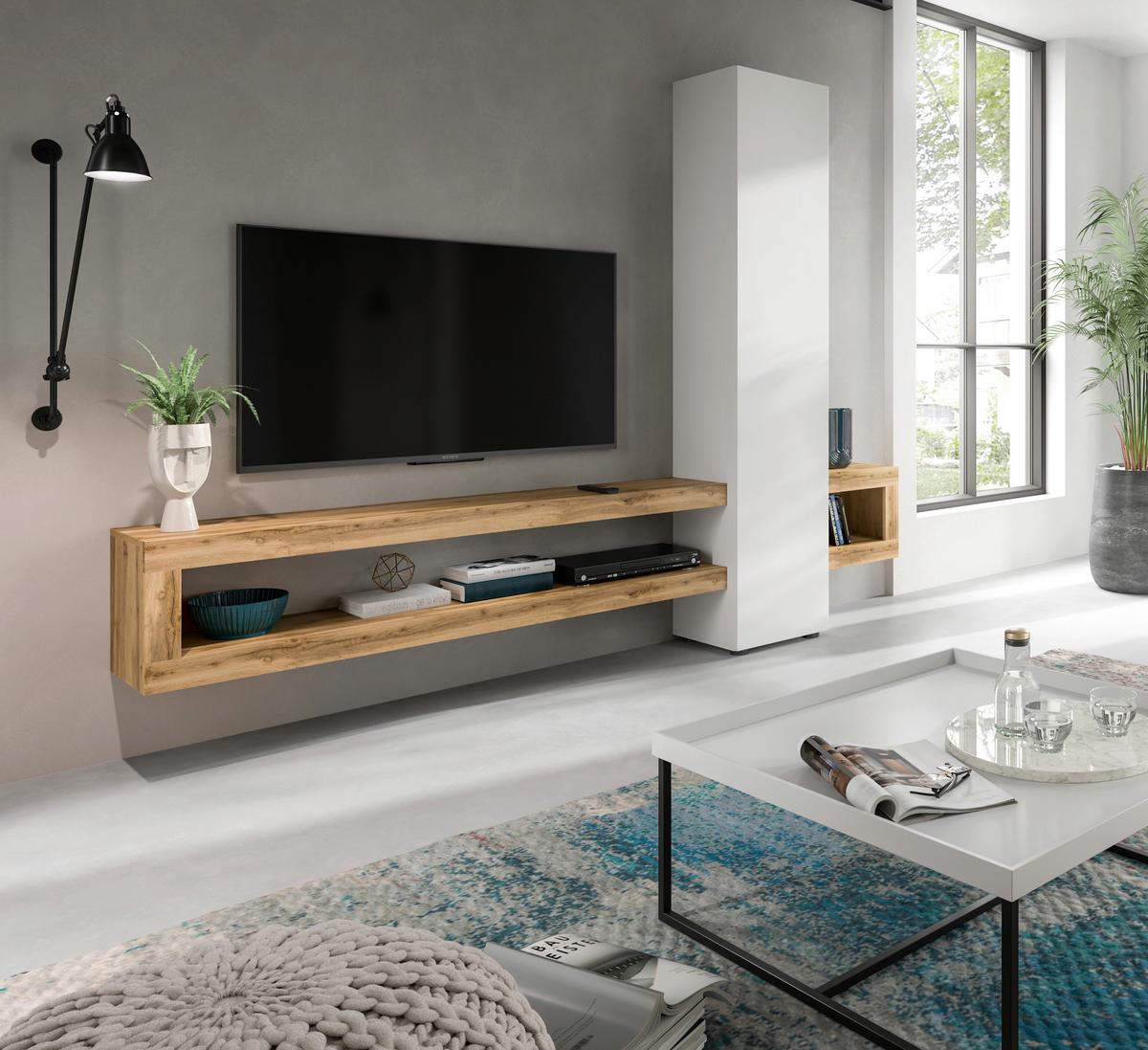 Dnevni Regal Samba, Bela, Barva Hrasta - hrast wotan/črna, Design, umetna masa/leseni material (240/190/35cm) - MID.YOU