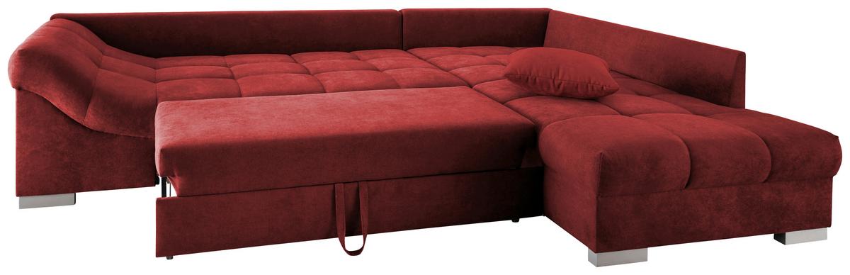Wohnlandschaft Alvito Rot Nylon/Mikrofaser - Rot/Silberfarben, Design, Holz/Textil (298/202cm) - MID.YOU