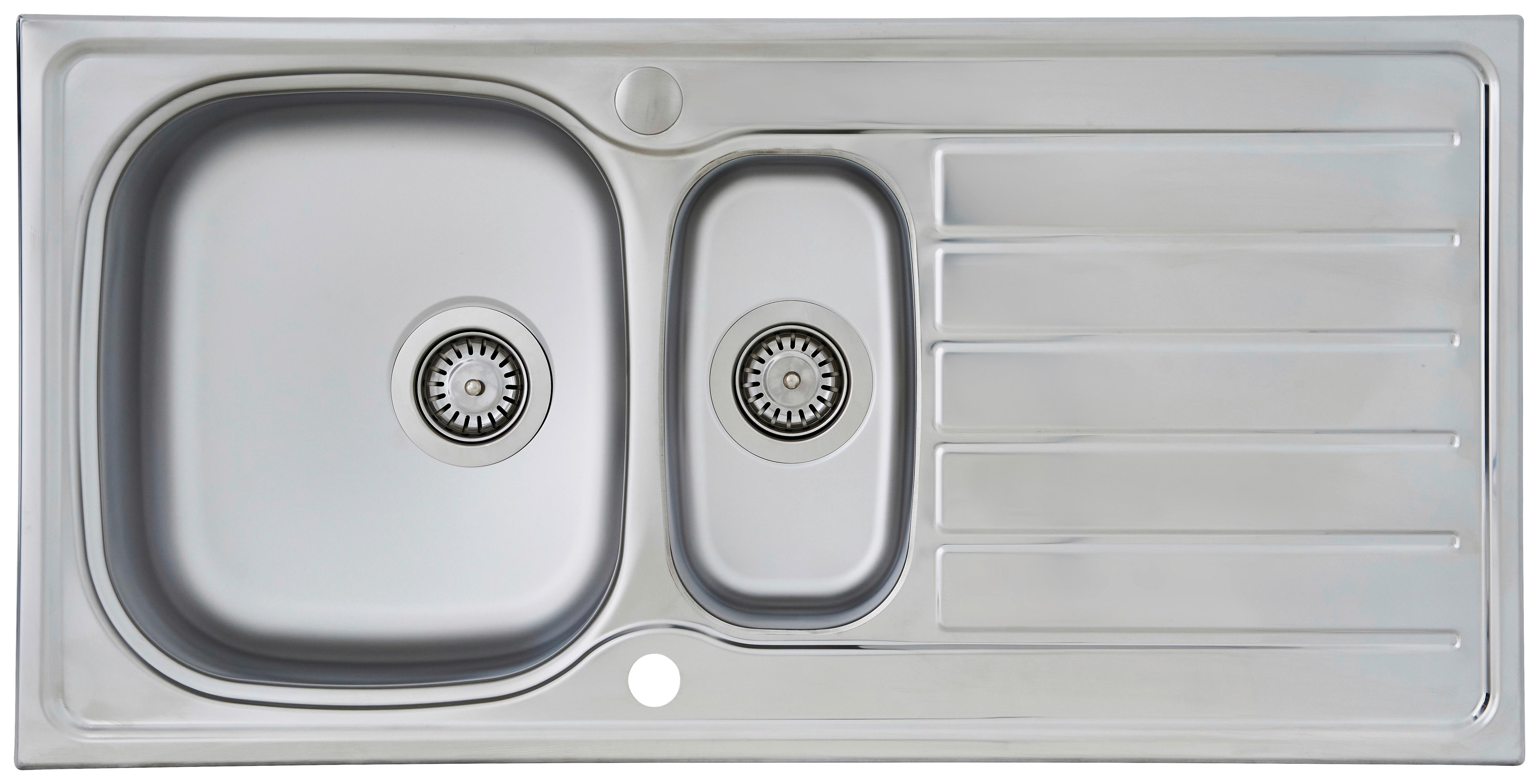 Spüle Edelstahl m. Siebkorb B/T ca. 100x50 cm - Edelstahlfarben, MODERN, Metall (100/17,5/50cm) - Respekta