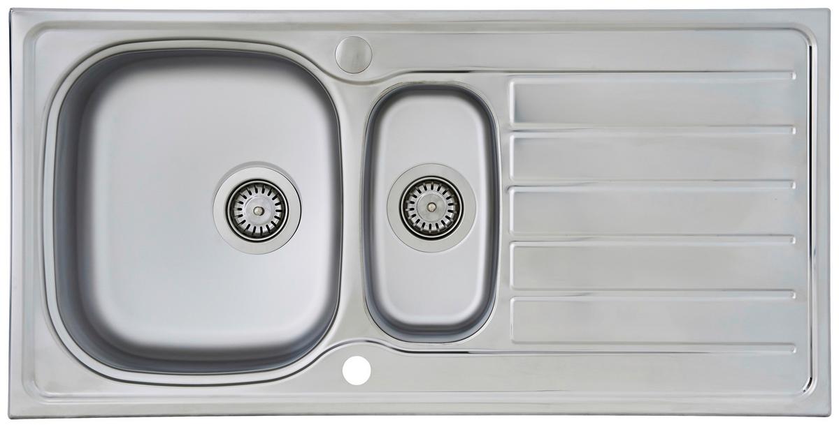 Spüle Edelstahl m. Siebkorb B/T ca. 100x50 cm - Edelstahlfarben, MODERN, Metall (100/17,5/50cm) - Respekta