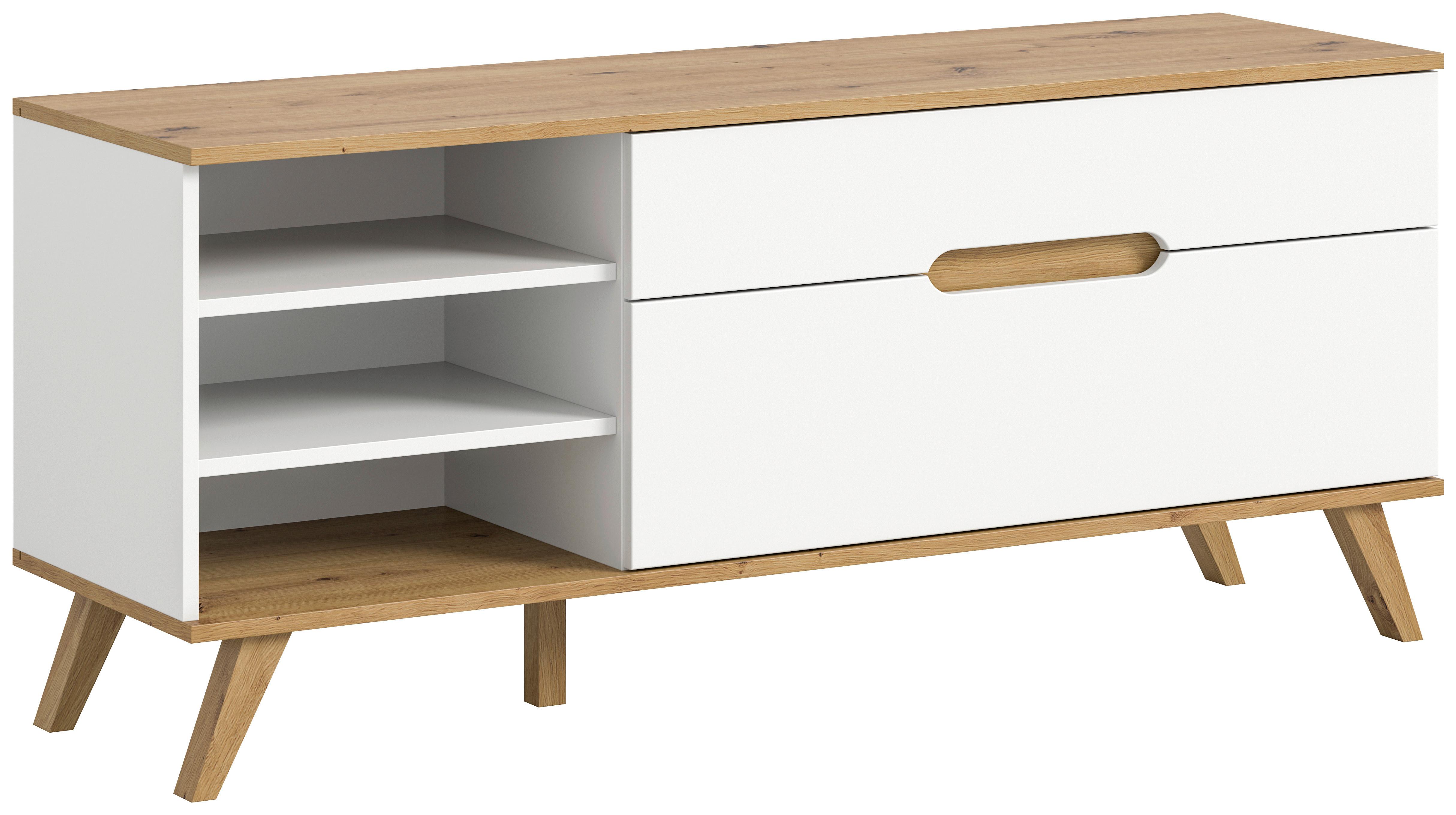 Tv Komoda Stockholm - bijela/boje hrasta, Design, drvni materijal (140/60/40cm) - Modern Living