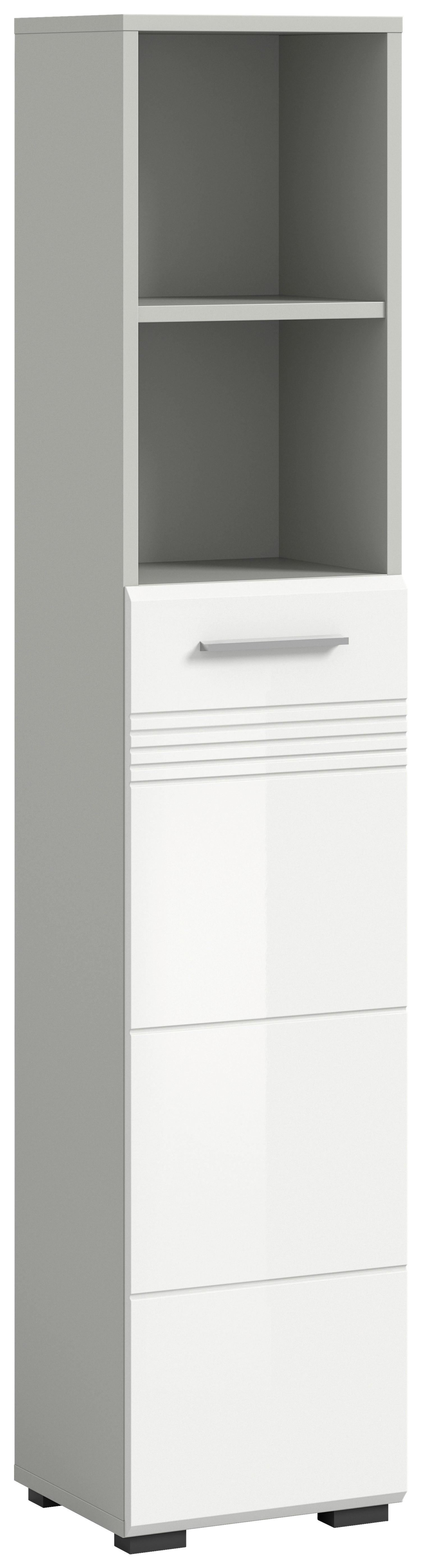 Hochschrank Copa ca. 30x150 cm Weiß/Grau - Chromfarben/Weiß Hochglanz, MODERN, Holzwerkstoff/Kunststoff (30/150/30cm) - MID.YOU