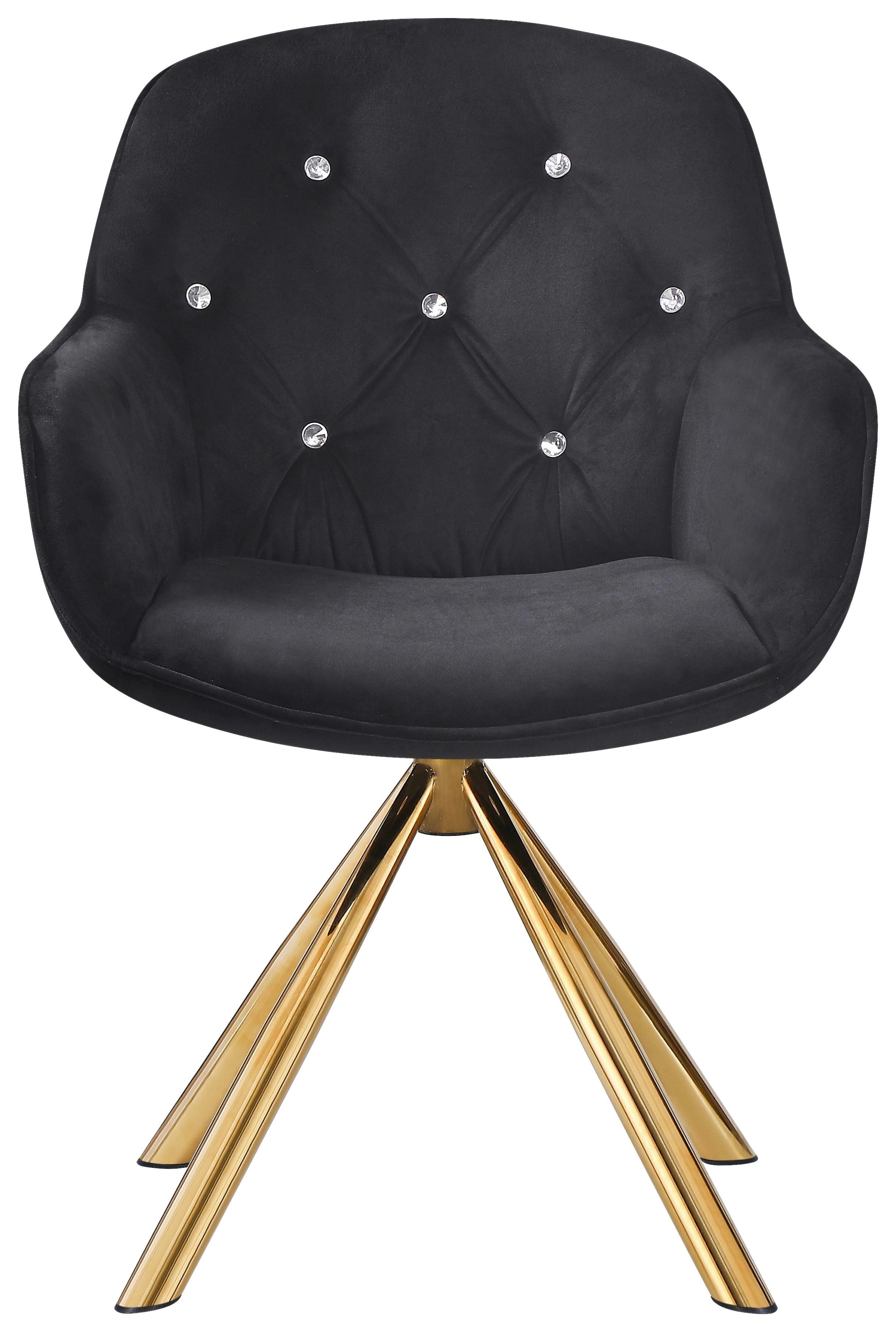 Naslanjač Marilyn - zlate barve/črna, Konvencionalno, kovina/tekstil (62/85/61cm)