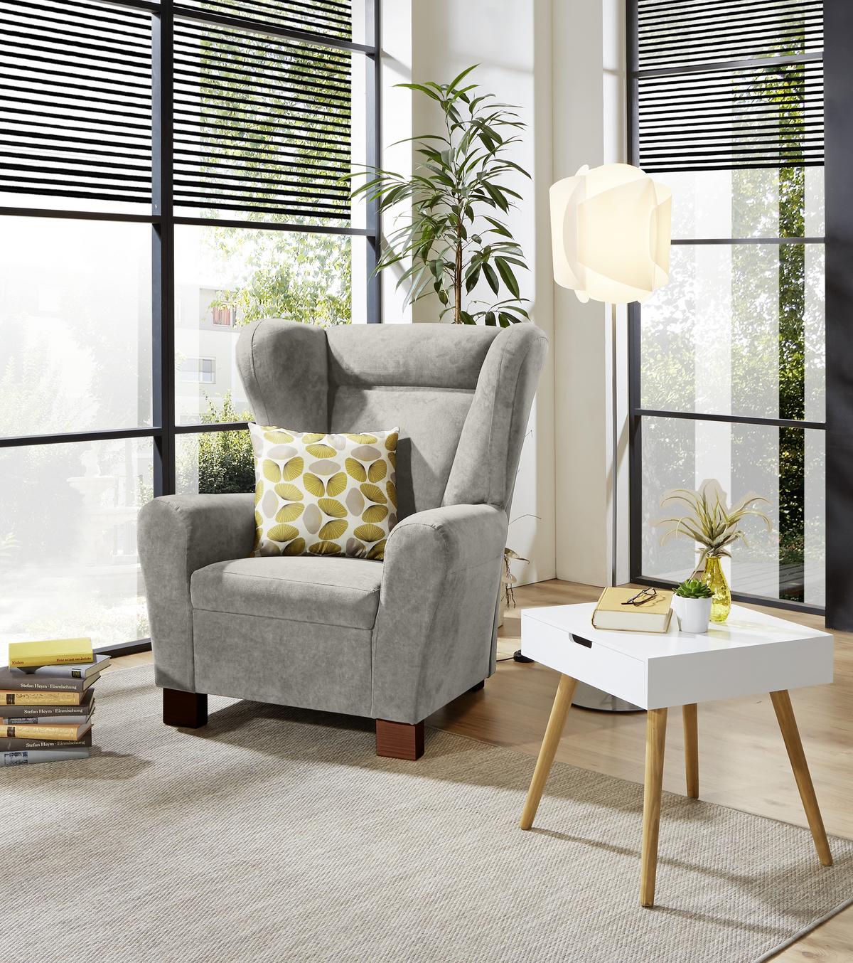 Fotelja Chandler - svijetlo siva/smeđa, Design, tekstil/drvo (95/109/97cm) - Mömax