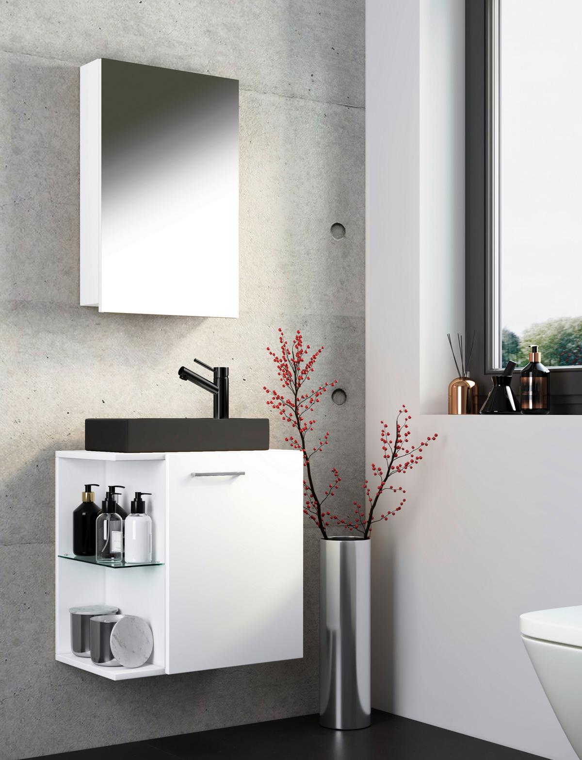 Kopalnica Za Goste Hausa, Bela, 3-Delno - srebrne barve/črna, Moderno, kovina/steklo (52cm) - MID.YOU