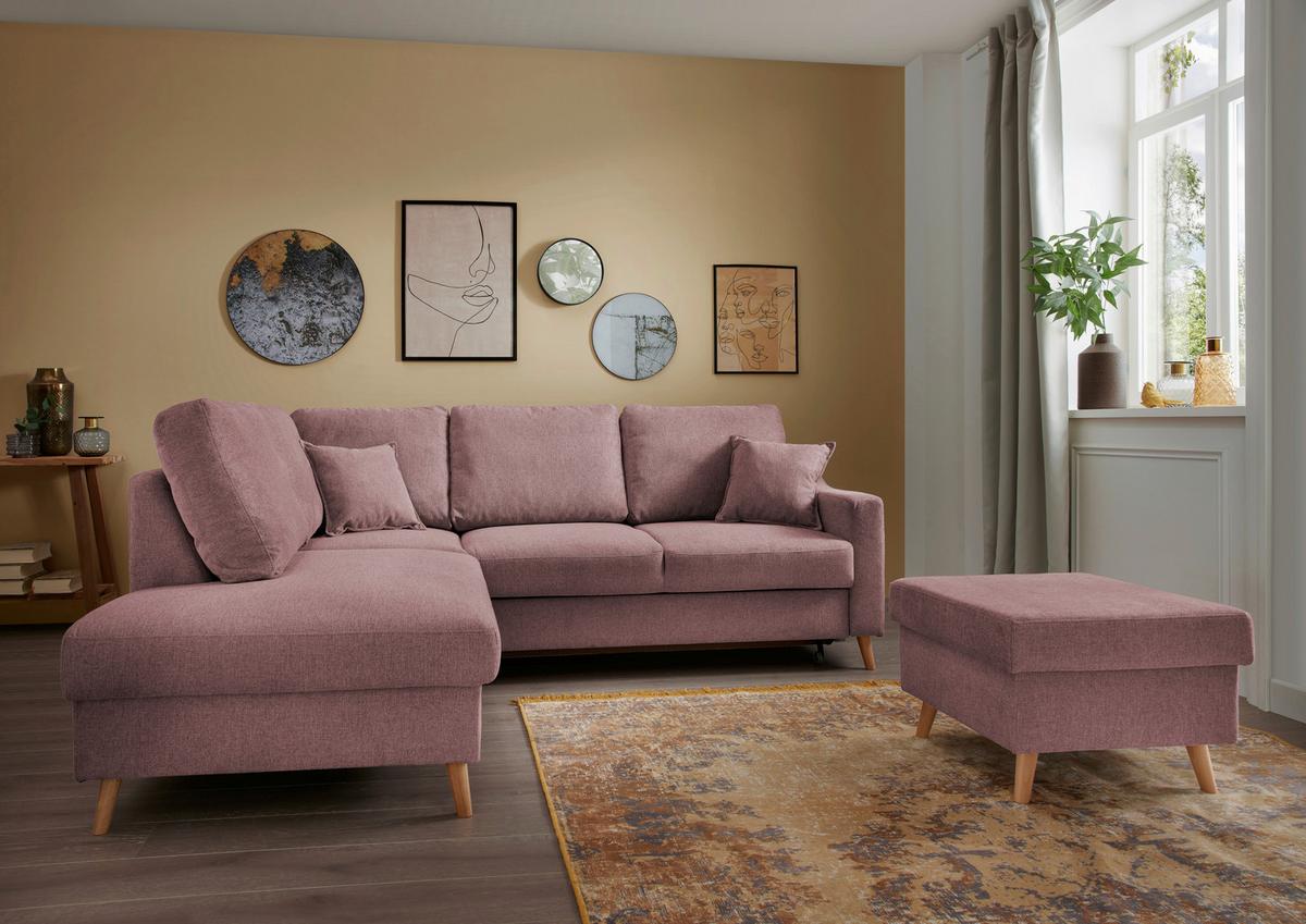Wohnlandschaft Valentina Rosa Struktur - Rosa/Naturfarben, KONVENTIONELL, Holz/Textil (200/230cm) - P & B