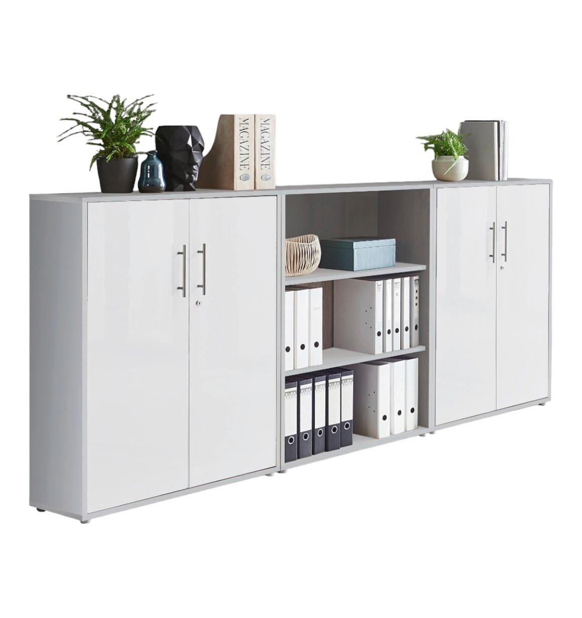 Aktenschrank Office Edition Sw Set 9 Grau/Weiß - Weiß/Grau, MODERN, Holzwerkstoff (253,2/113,6/33cm) - MID.YOU