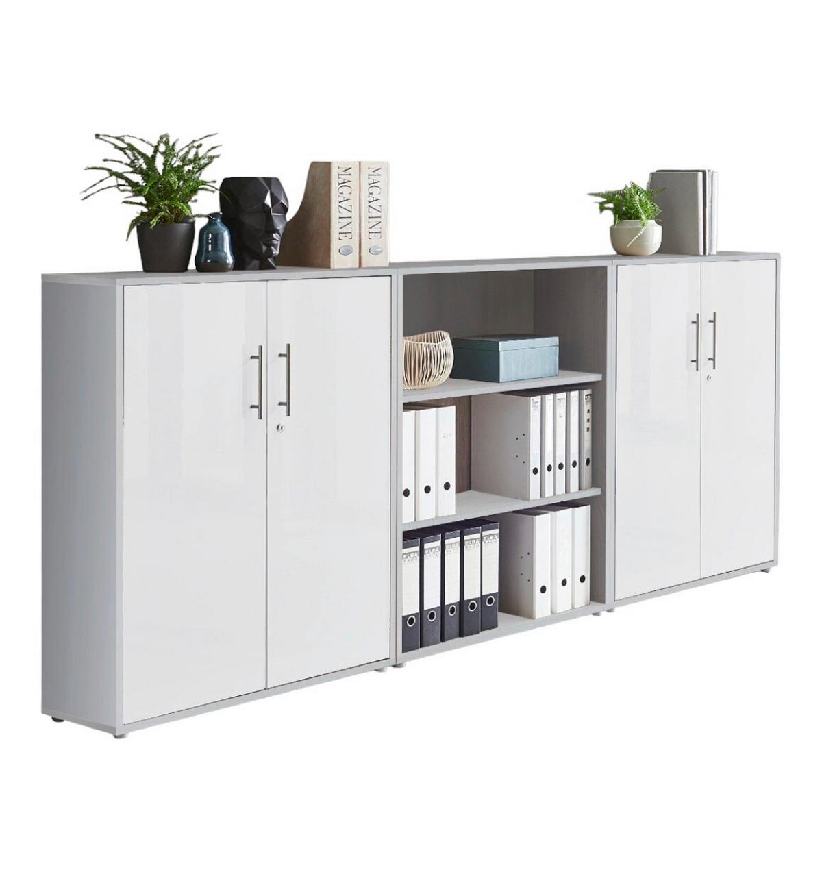 Aktenschrank Office Edition Sw Set 9 Grau/Weiß - Weiß/Grau, MODERN, Holzwerkstoff (253,2/113,6/33cm) - MID.YOU