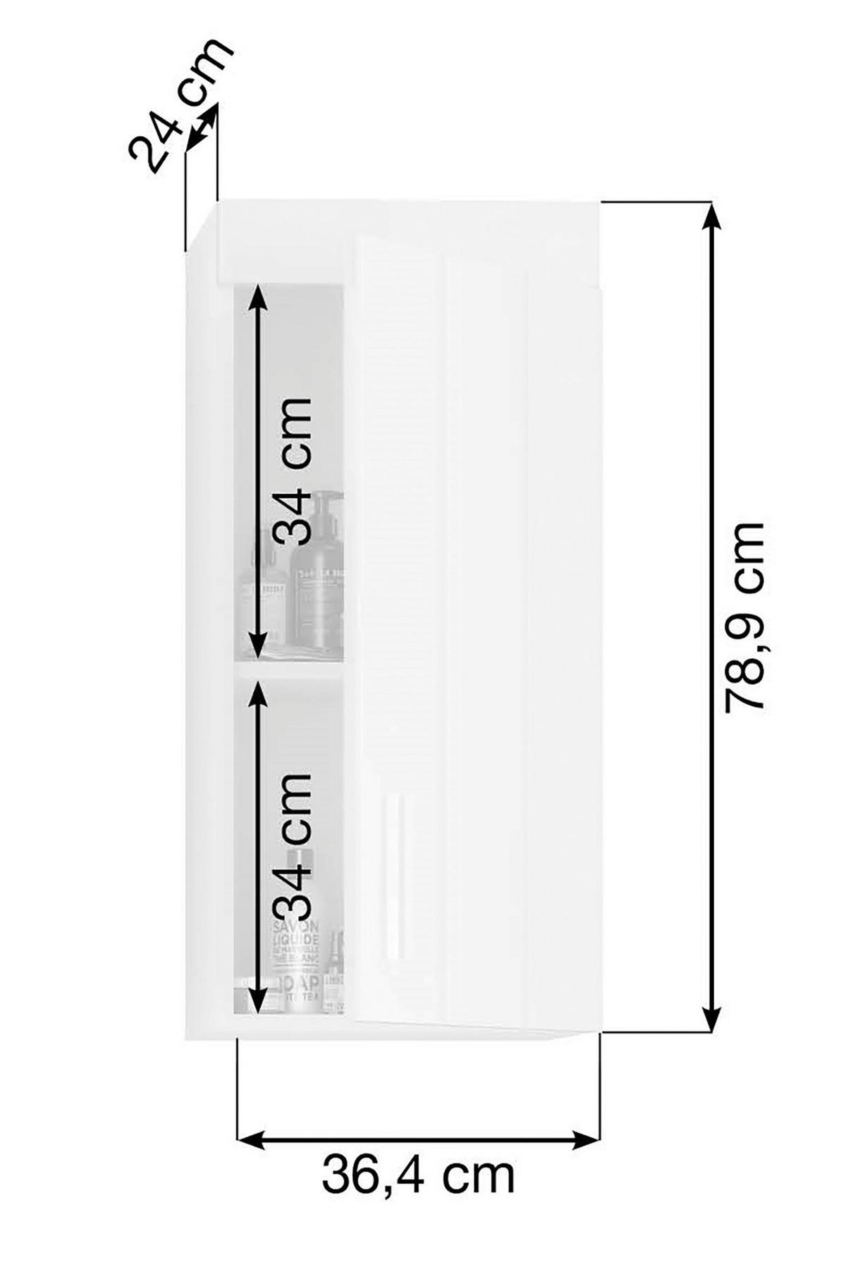 Hängeschrank Snow ca. 36x79 cm Weiß - Weiß Hochglanz, MODERN, Holzwerkstoff/Kunststoff (36/79/24cm) - MID.YOU