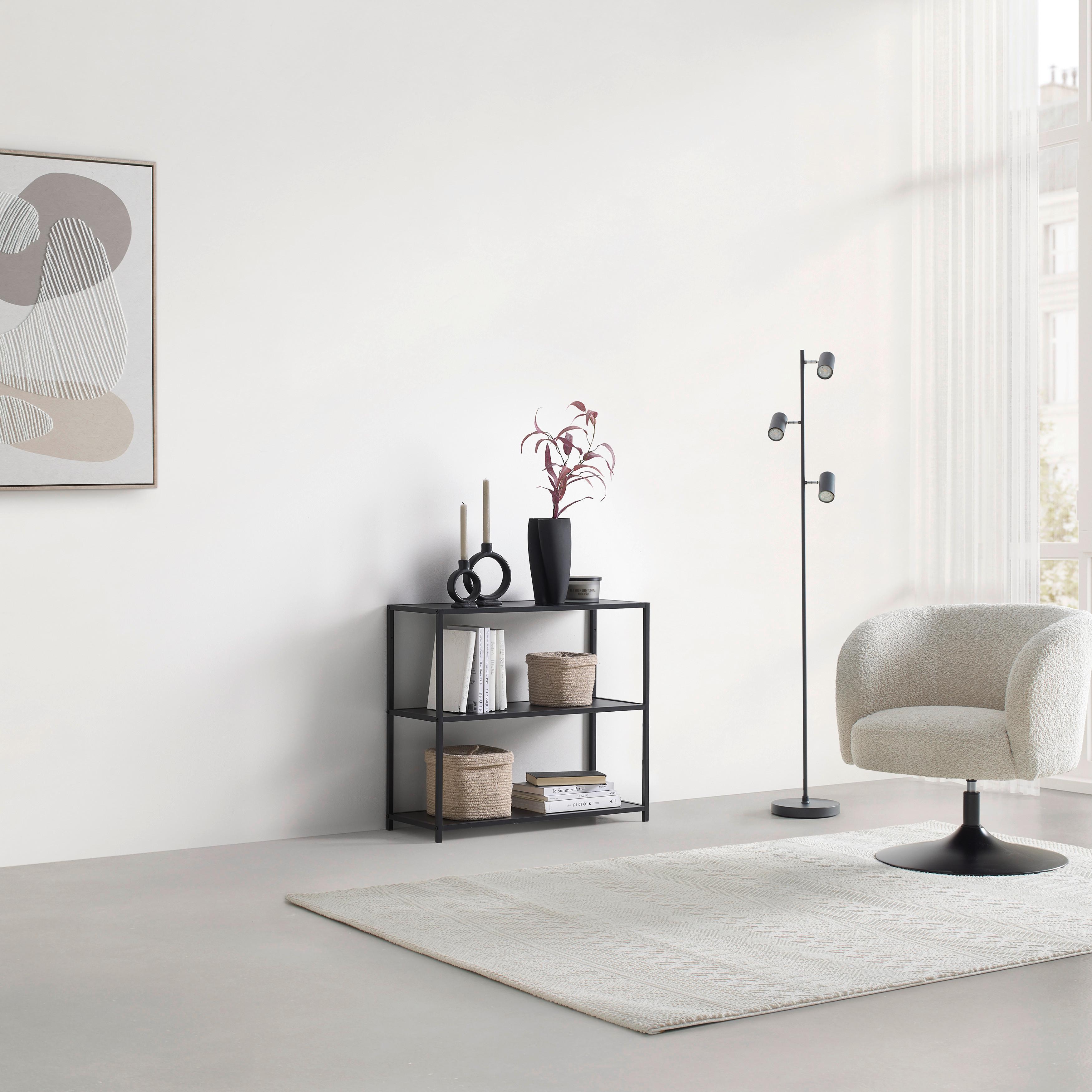 HYLLA BASTIAN II -BASED/SB- - svart, Modern, metall/trämaterial (77/68/30cm) - Based