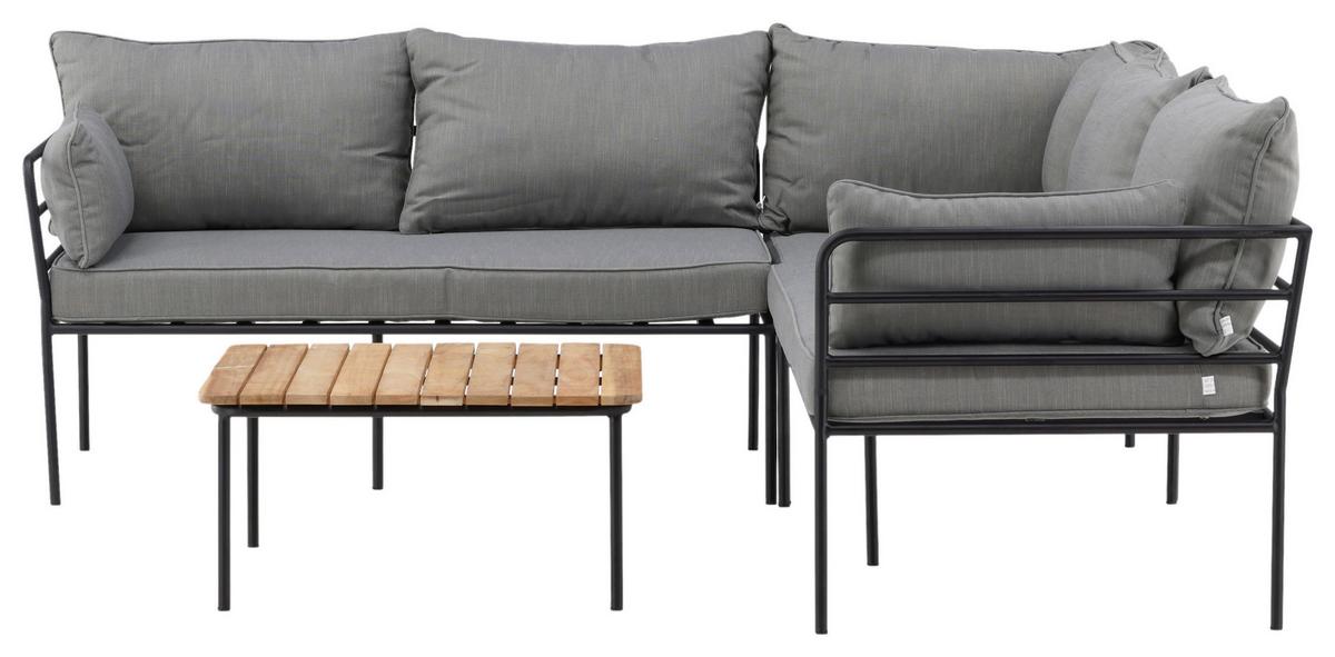 Loungegarnitur Penh Grau/Schwarz Tisch Akazie - Schwarz/Grau, KONVENTIONELL, Holz/Metall - Gardenson