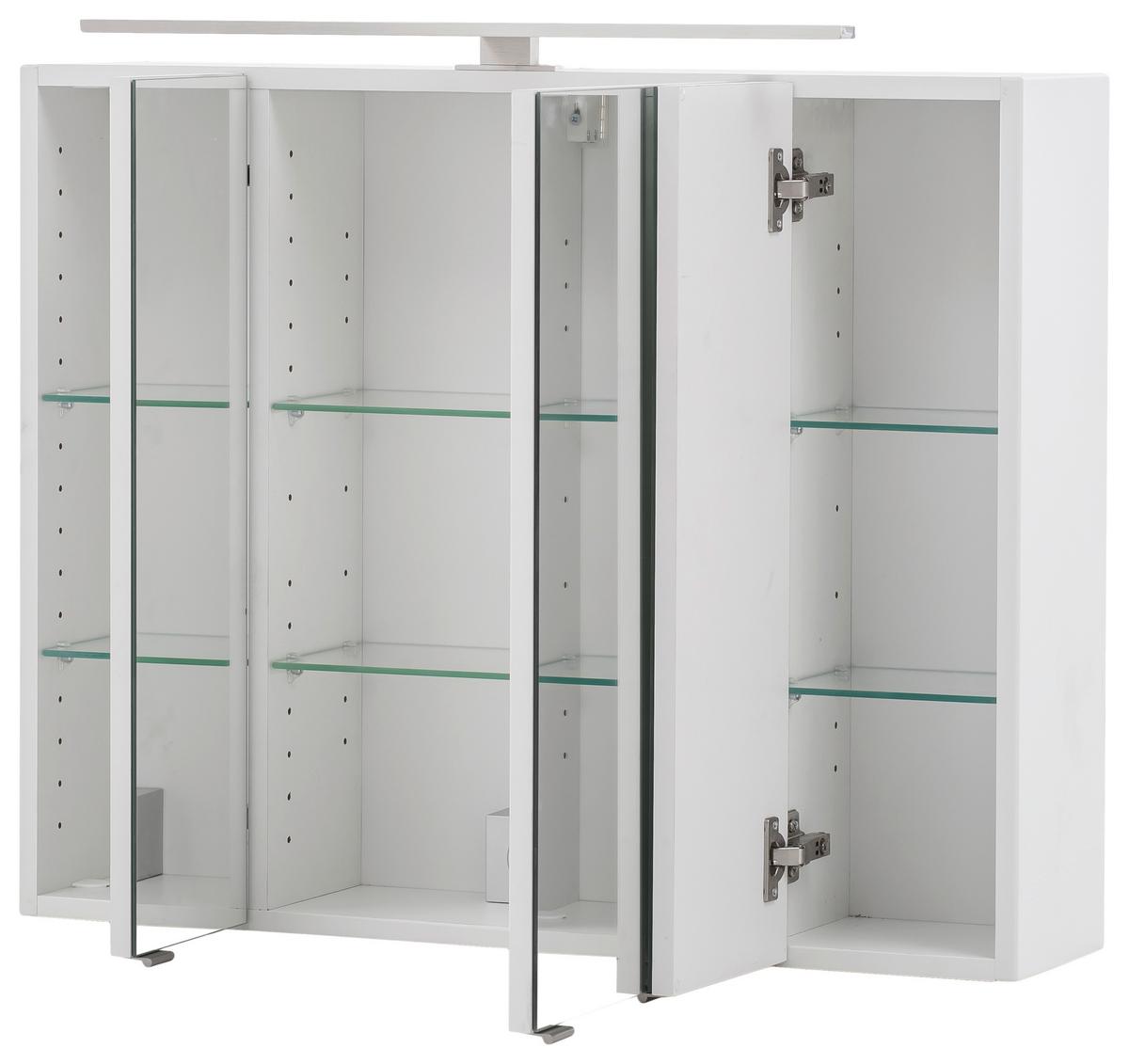 Spiegelschrank Stockholm mit LED 3-türig ca. 80x64 cm Weiß - Alufarben, KONVENTIONELL, Glas/Holzwerkstoff (80/64/20cm) - Held