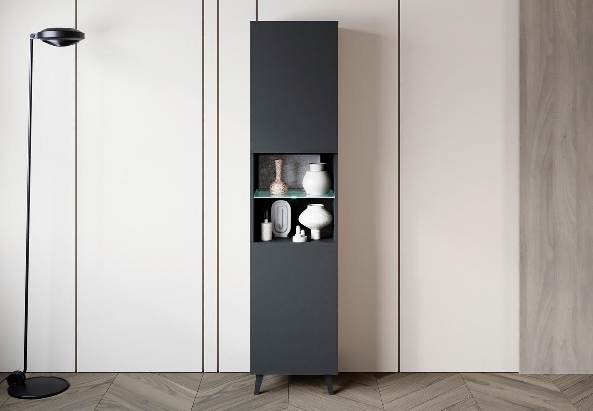 Vitrina Phuket, Črna, Osvetlitev - črna, Design, umetna masa/steklo (40/170/31,5cm) - P & B