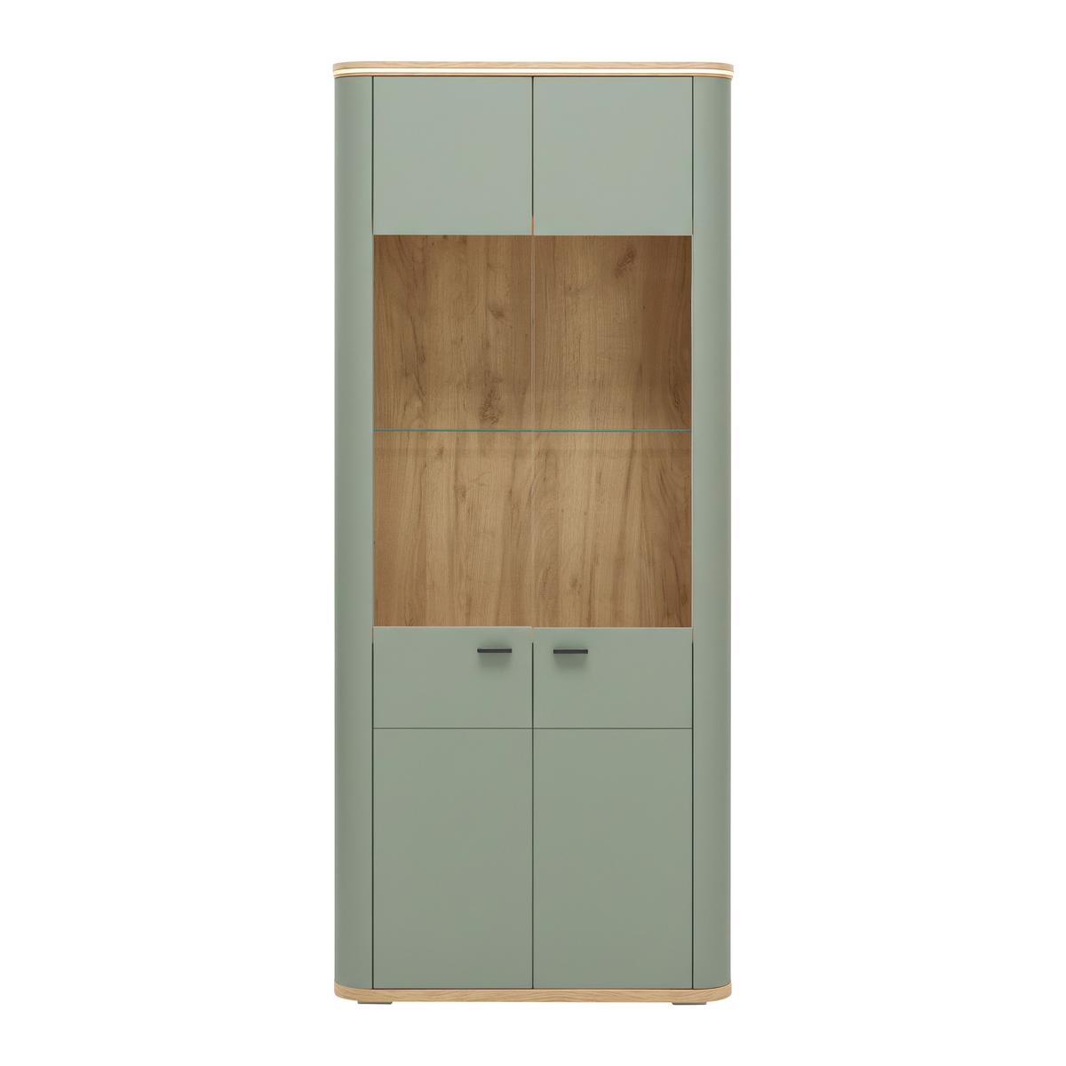 Vitrine Lagos Salbeigrün/Eiche Artisan - Salbeigrün/Anthrazit, Modern, Glas/Holzwerkstoff (89,2/209,5/37,5cm) - Premium Living