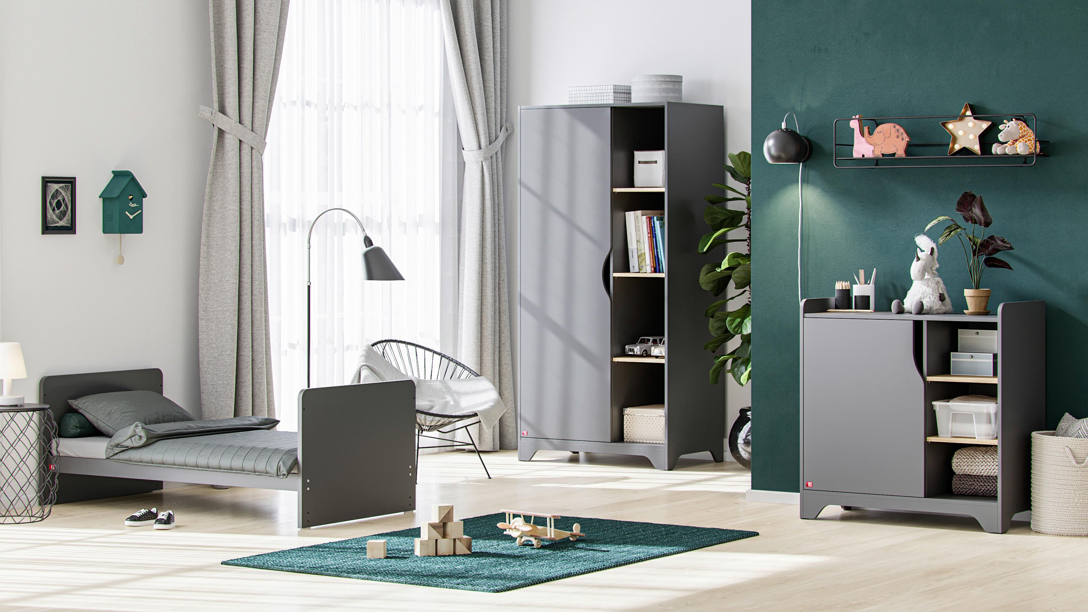Otroška Garderobna Omara Leaf, Grafit, Hrast - barve grafita, Moderno, leseni material (88,5/179,5/52cm) - Modern Living