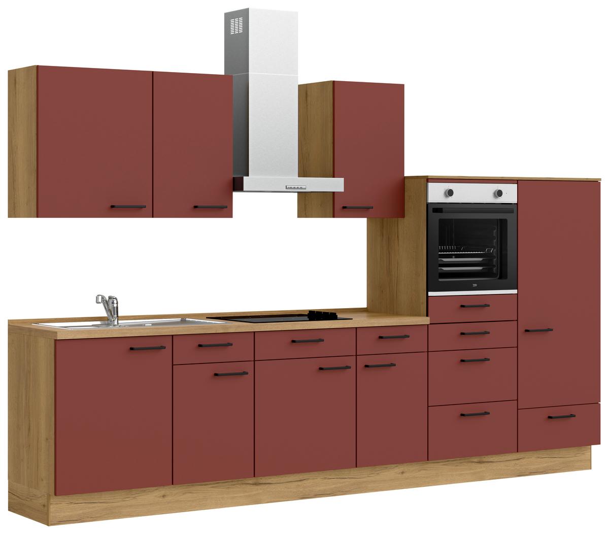 Küchenleerblock Easytouch Low o. Geräte Rot - Eichefarben/Rot, MODERN, Holzwerkstoff/Metall (330cm) - Nobilia