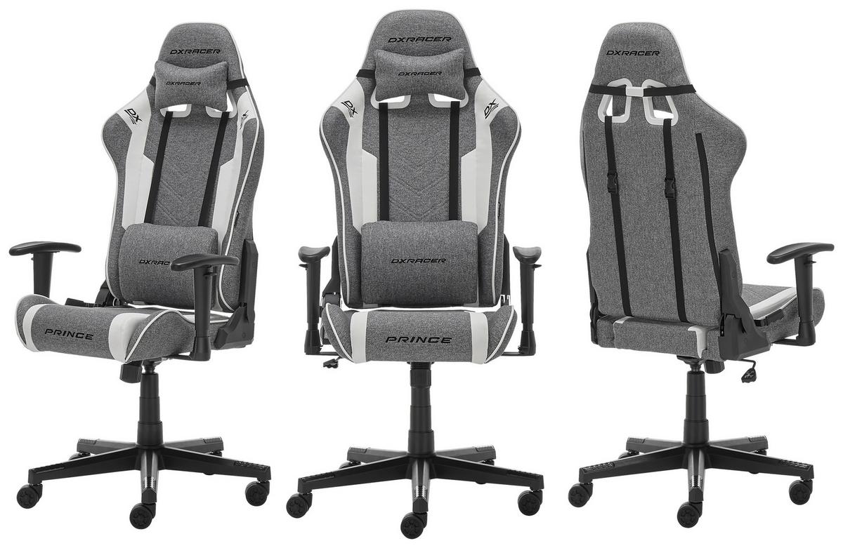 Gamingstuhl Prince in Grau/Schwarz/Weiß - Schwarz/Weiß, MODERN, Kunststoff/Textil (70/126/70cm) - Dxracer