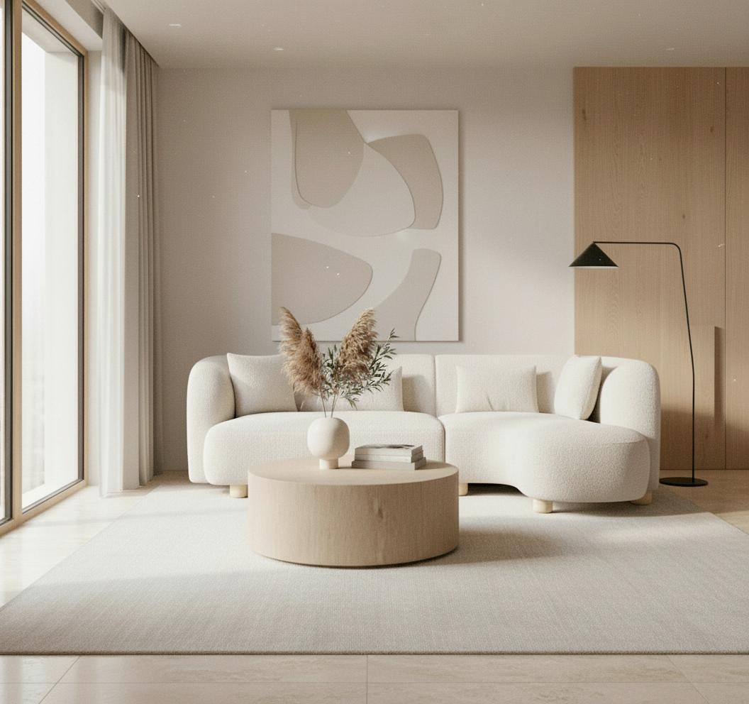 CANAPÉ D'ANGLE ALBA - crème/couleur chêne, MODERN, textile/bois (256/166cm) - Bessagi Home