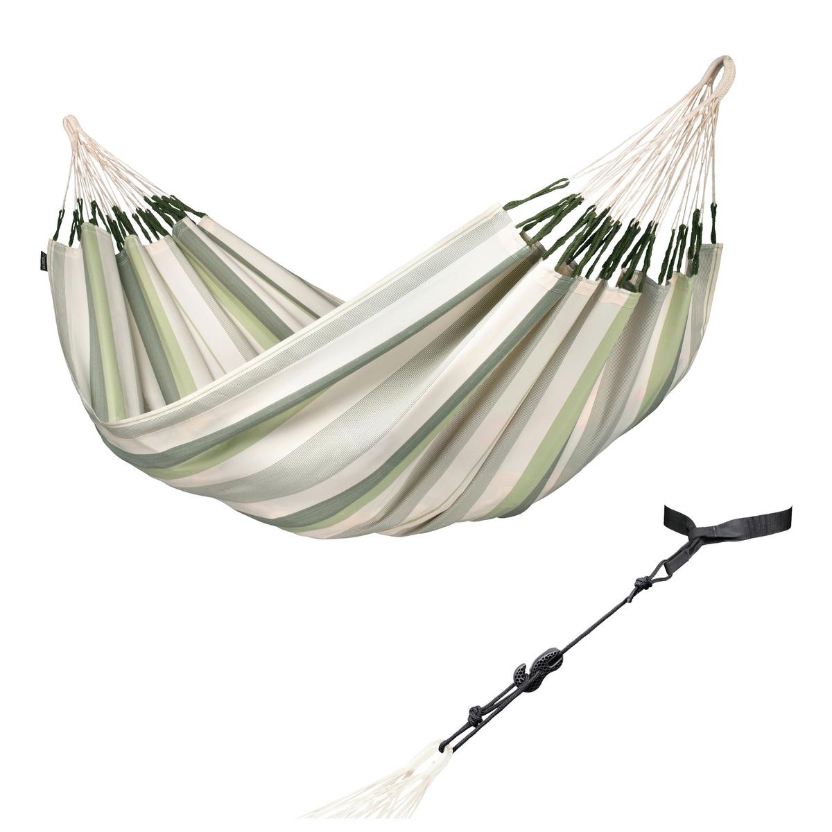 Hängematte Classic Double Hammock Outdoor Weiß/Grün - Weiß/Hellgrün, KONVENTIONELL, Textil (160/350cm) - La Siesta