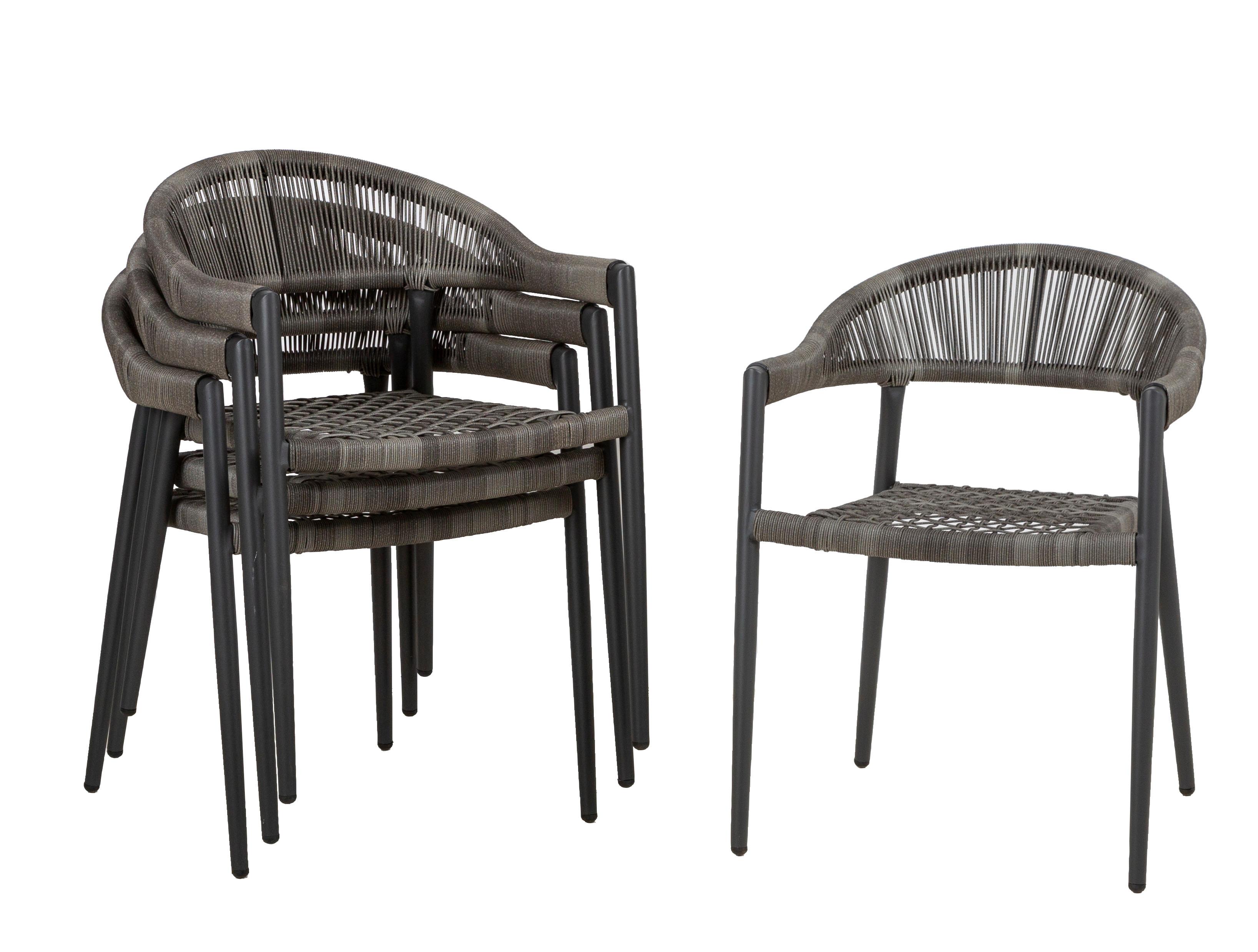 Gartensessel-Set 4-tlg. stapelbar Brooklyn Metall - Dunkelgrau/Graphitfarben, Basics, Kunststoff/Metall (56/58/78cm) - Gardenson