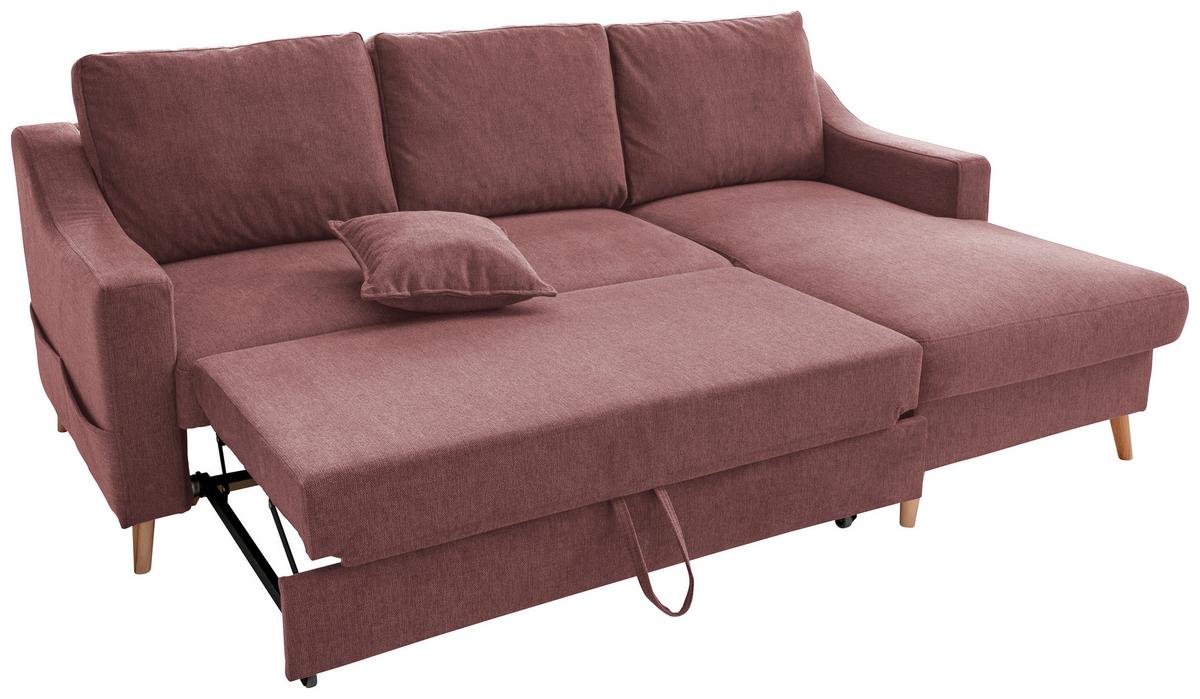 Wohnlandschaft Valentina Rosa Struktur - Rosa/Naturfarben, KONVENTIONELL, Holz/Textil (228/150cm) - P & B