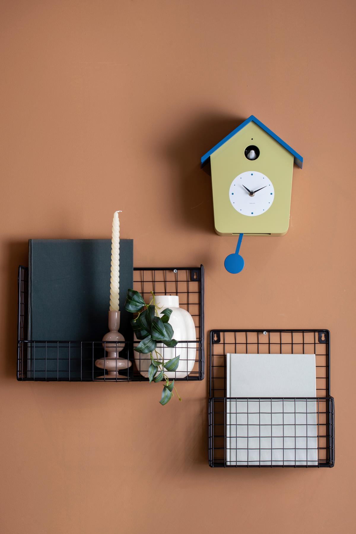 ZEGAR ŚCIENNY CUCKOO LIGHT - jasnożółty/pastelowy błękit, Basics, tworzywo sztuczne (23/10.5/26cm) - Karlsson