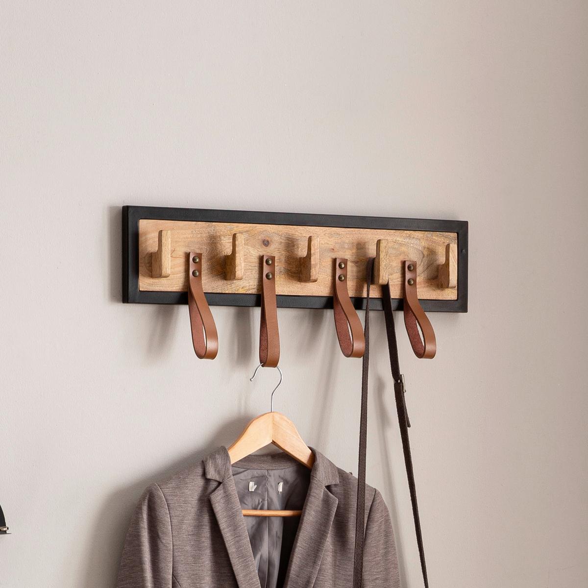 WANDGARDEROBE WL6.786 - Schwarz/Braun, Design, Leder/Holz (60/15/6cm) - MID.YOU
