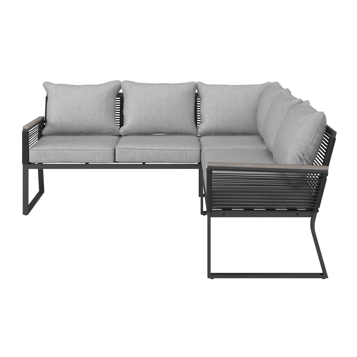 Dining-Loungeset Paulina Hellgr. Metall/Textil +Abdeck. - Hellgrau/Schwarz, Modern, Glas/Kunststoff (181/73/65cm) - Bessagi Garden