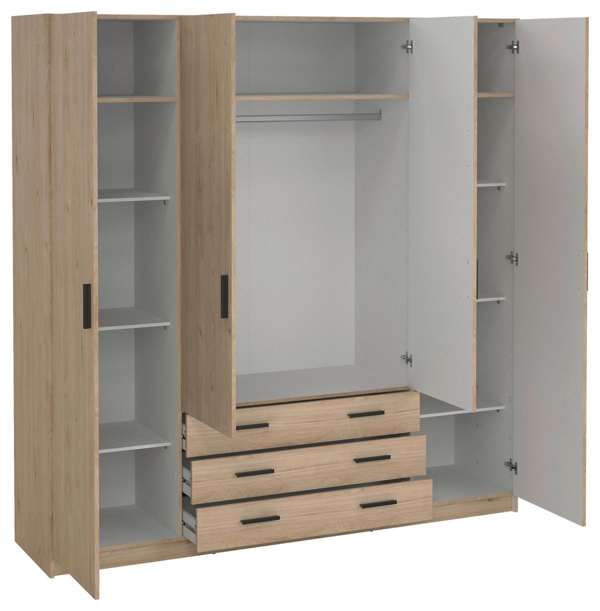 Omara Za Oblačila Sprint, Barva Hrasta - črna/barve hrasta, Basics, kovina/leseni material (195,5/200,4/49,6cm) - MID.YOU