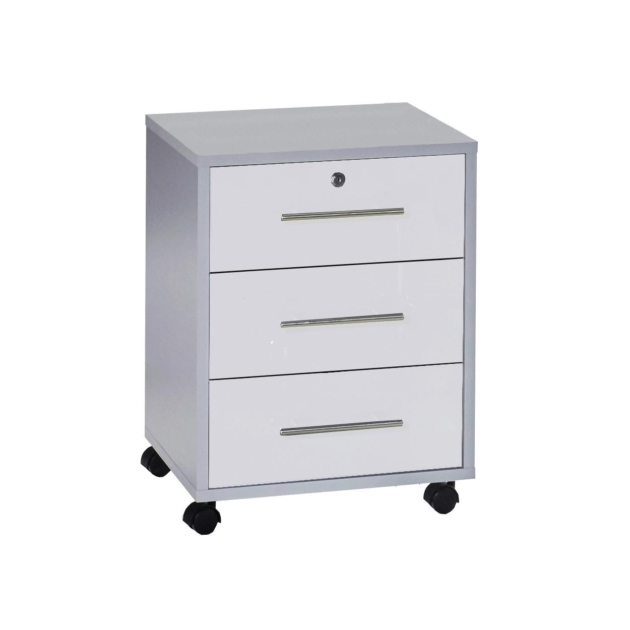 Rollcontainer Office Edition Grau/Weiß - Edelstahlfarben/Weiß Hochglanz, MODERN, Holzwerkstoff/Kunststoff (44/58/40cm) - MID.YOU