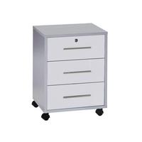 Rollcontainer Office Edition Grau/Weiß - Edelstahlfarben/Weiß Hochglanz, MODERN, Holzwerkstoff/Kunststoff (44/58/40cm) - MID.YOU