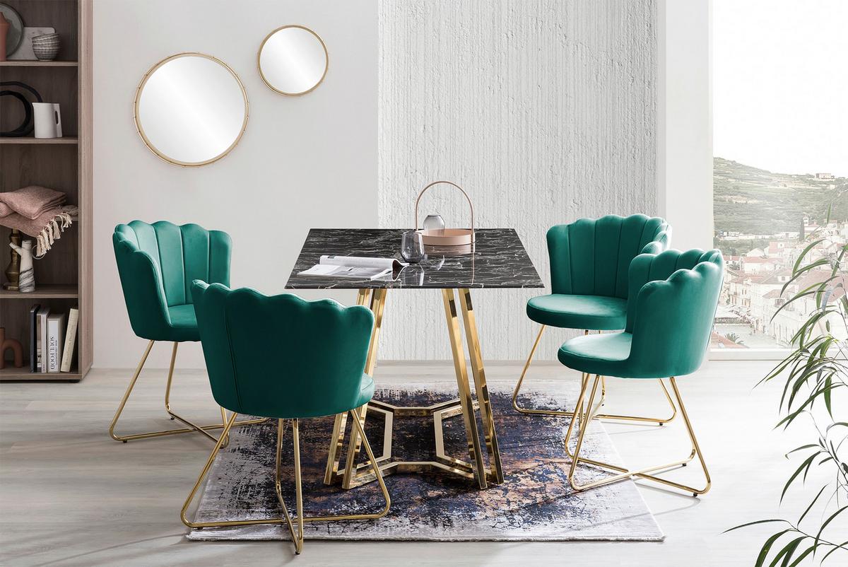 Set Stolov Samt, Zelena, 2-Delni - zlate barve/zelena, Moderno, kovina/tekstil (69,5/85/66cm) - Livetastic