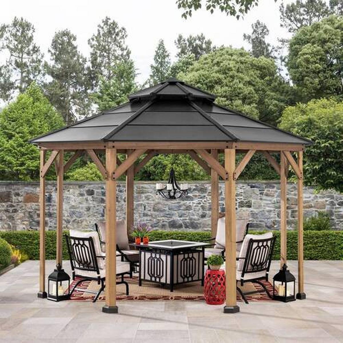 Pavillon Gazebo Eggi Anthrazit Echtholz - Anthrazit, Basics, Kunststoff/Metall (396/318/396cm)