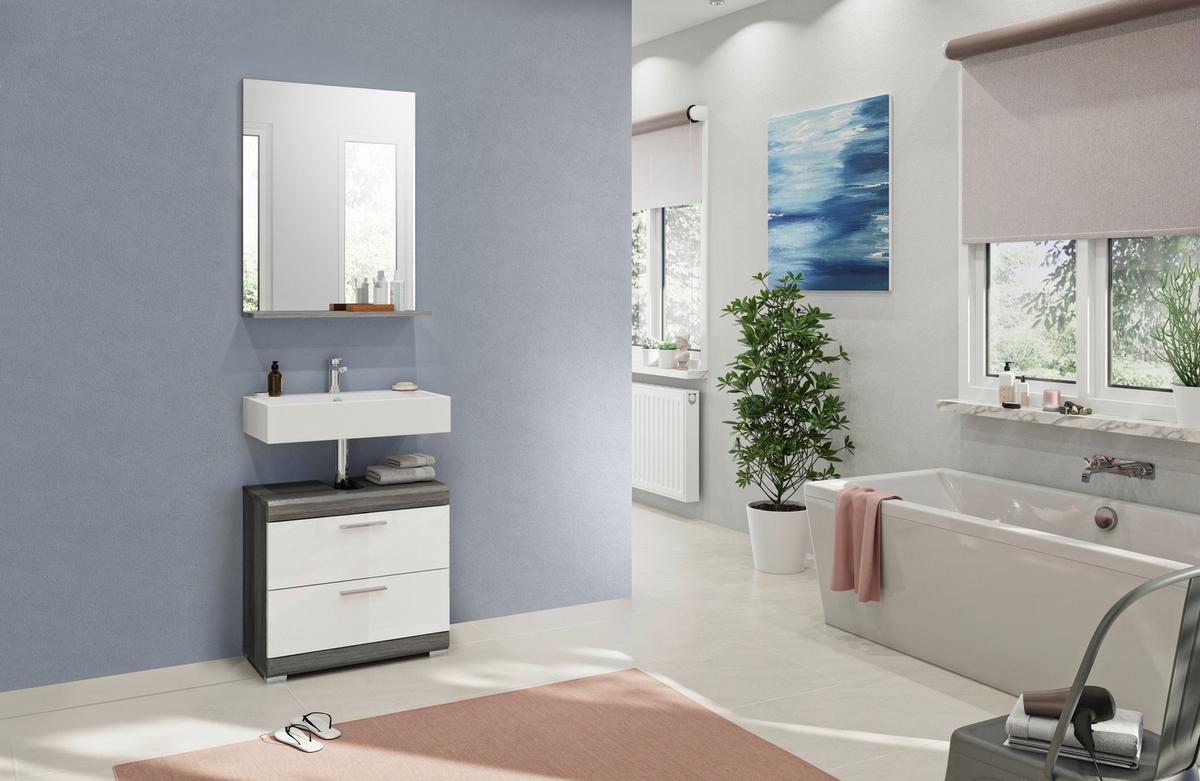 Badezimmer Scout 2-tlg. ca. 60 cm Anthrazit/Weiß - Weiß Hochglanz/Grau, MODERN, Glas/Holzwerkstoff (60cm) - MID.YOU