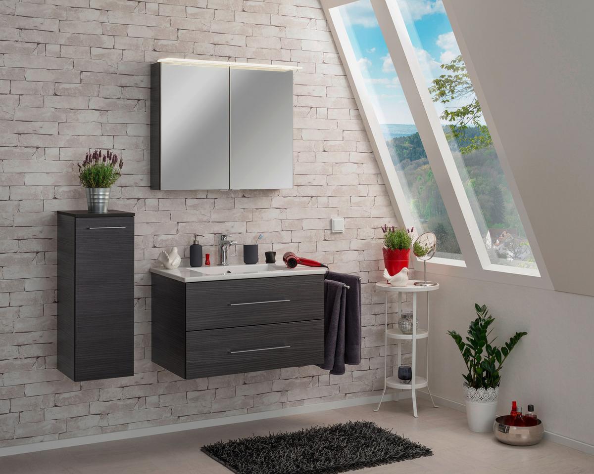 Waschtischkombi B.Perfekt Dunkelbraun - Dunkelbraun/Silberfarben, MODERN, Keramik/Holzwerkstoff (82cm) - MID.YOU