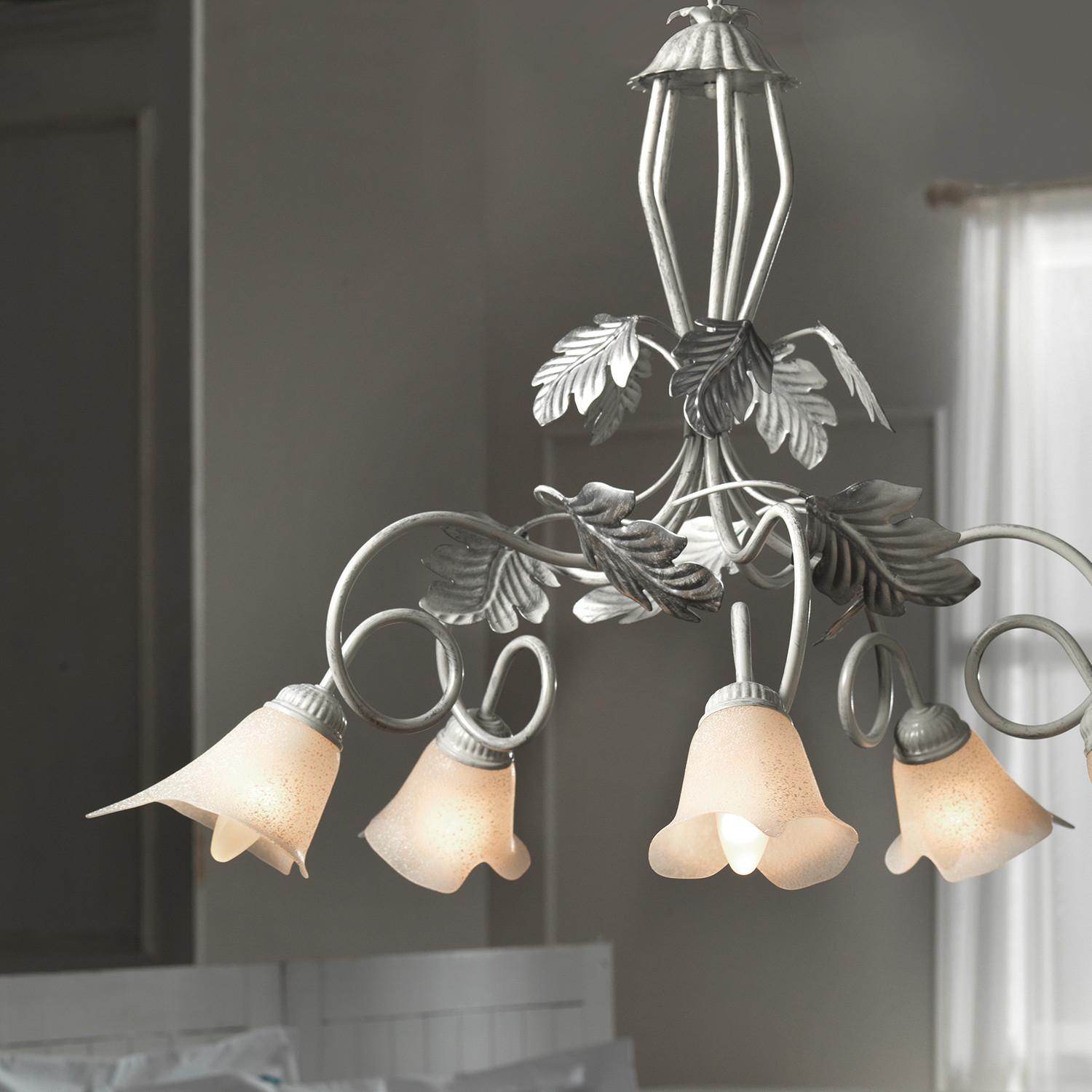 Kronleuchter Marilena Silber/Weiß max. 6 Watt - Silberfarben/Weiß, KONVENTIONELL, Glas/Metall (90/130cm)