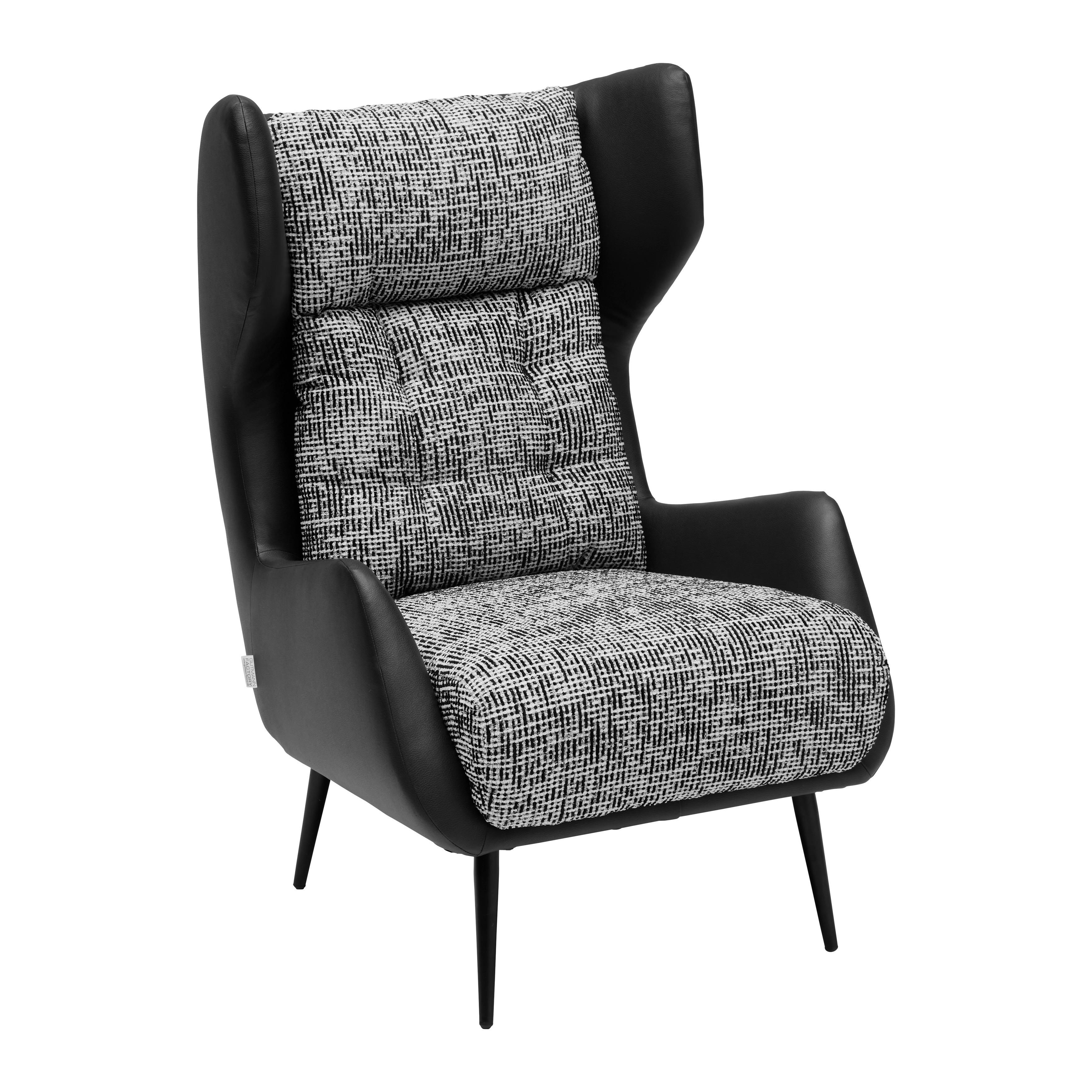 Ohrensessel Somy Chenille/Lederlook - Schwarz/Weiß, MODERN, Textil/Metall (75/111/83cm) - Premium Living